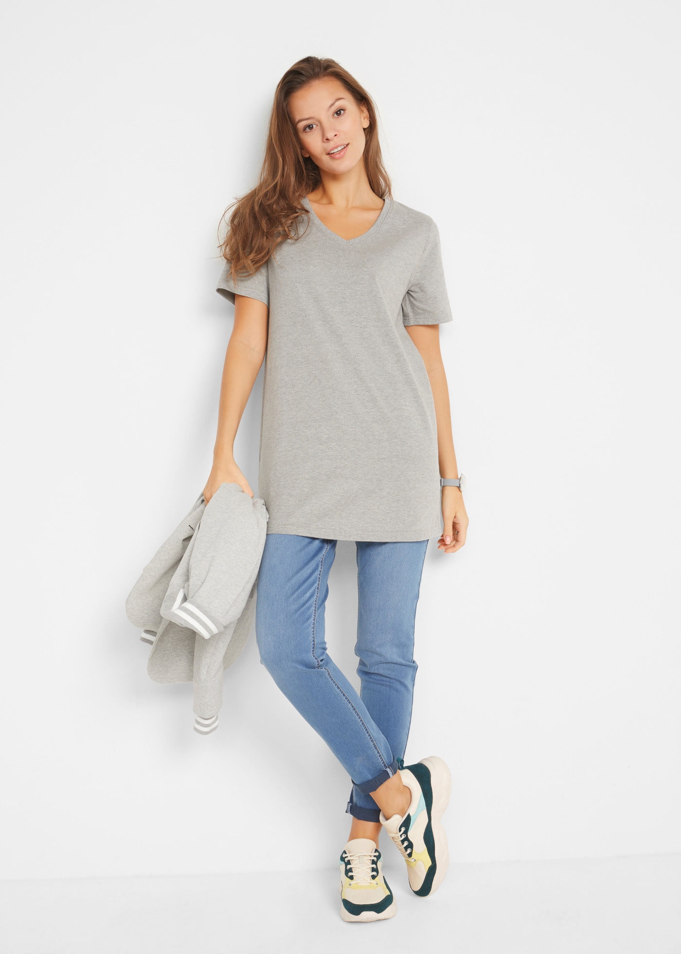 bonprix Longshirt Packung, 2er,  mit V-Ausschnitt, Kurzarm-Design, im praktischen 2er-Pack