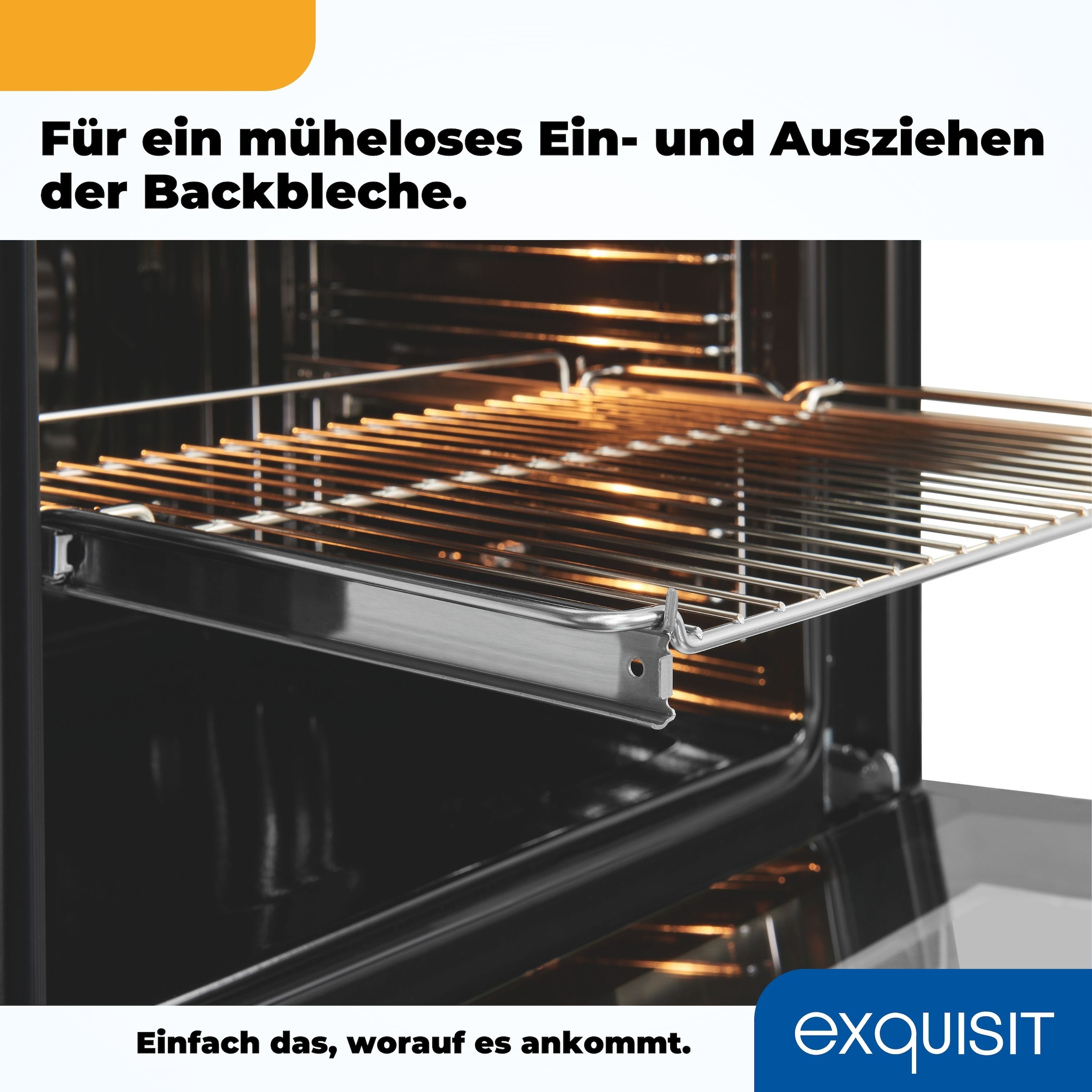 exquisit Backofen »EBE76-9-H-020 inox« mit 1-fach-Teleskopauszug Heißluft&Pizzastufe - ideal für ein Pizzabacken zuhause!Timer-Funktion