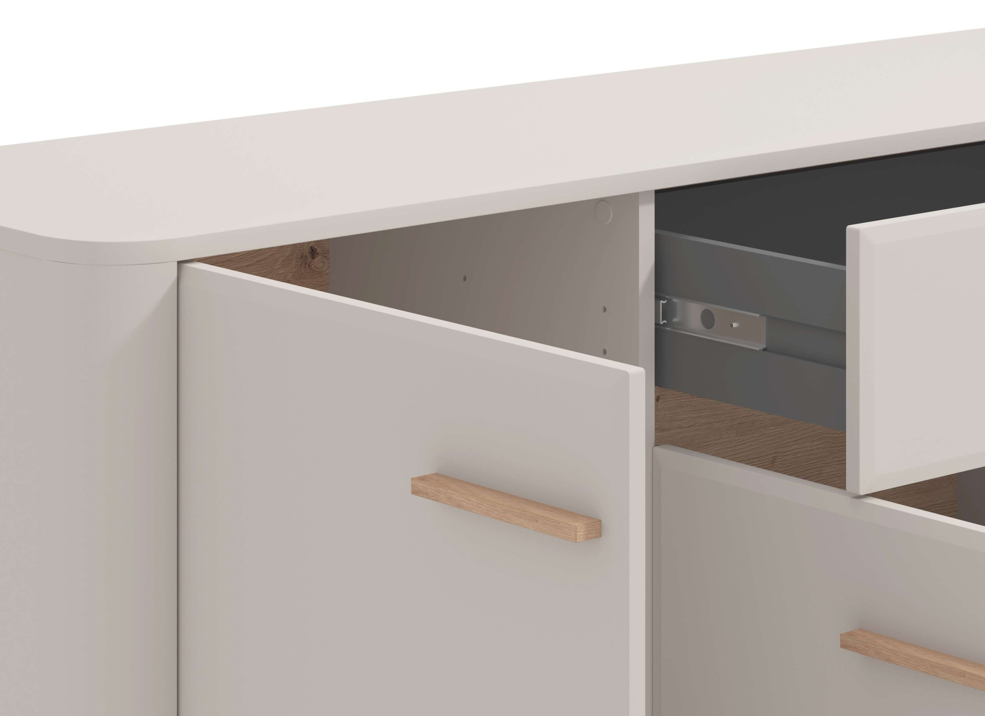 Home affaire Sideboard »Darwen Kombikommode, Sideboard, Schubladenkommode« Abgerundete Kanten, matte Kaschmir-Oberflächen, Maße: 179,5x40x90,5 cm