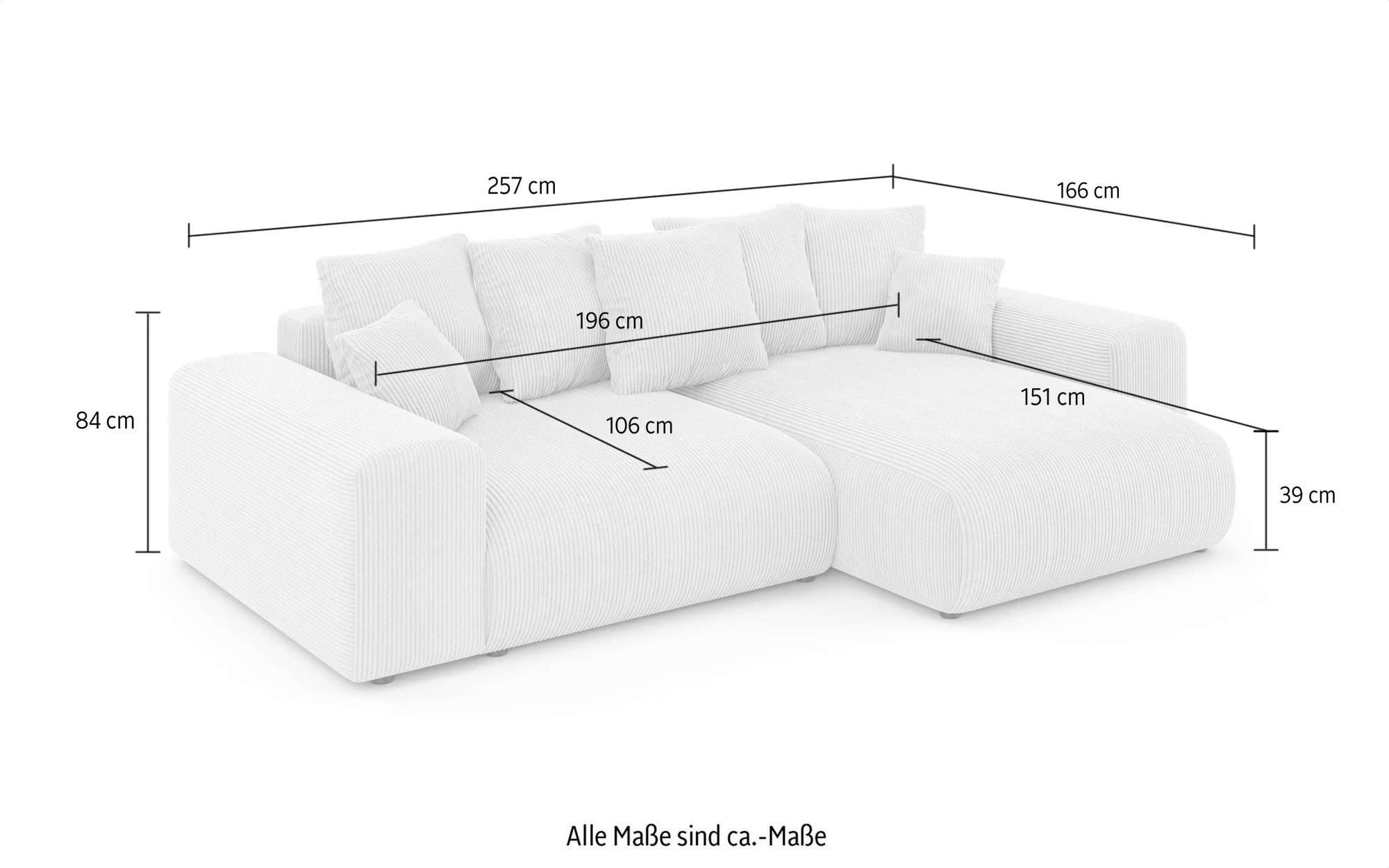 Home affaire Ecksofa »LAKESIDE mit Bettfunktion und Bettkasten, B/T/H 257/166/84 cm«, L-Form, Recamiere beidseitig montierbar, mit Wellenunterfederung