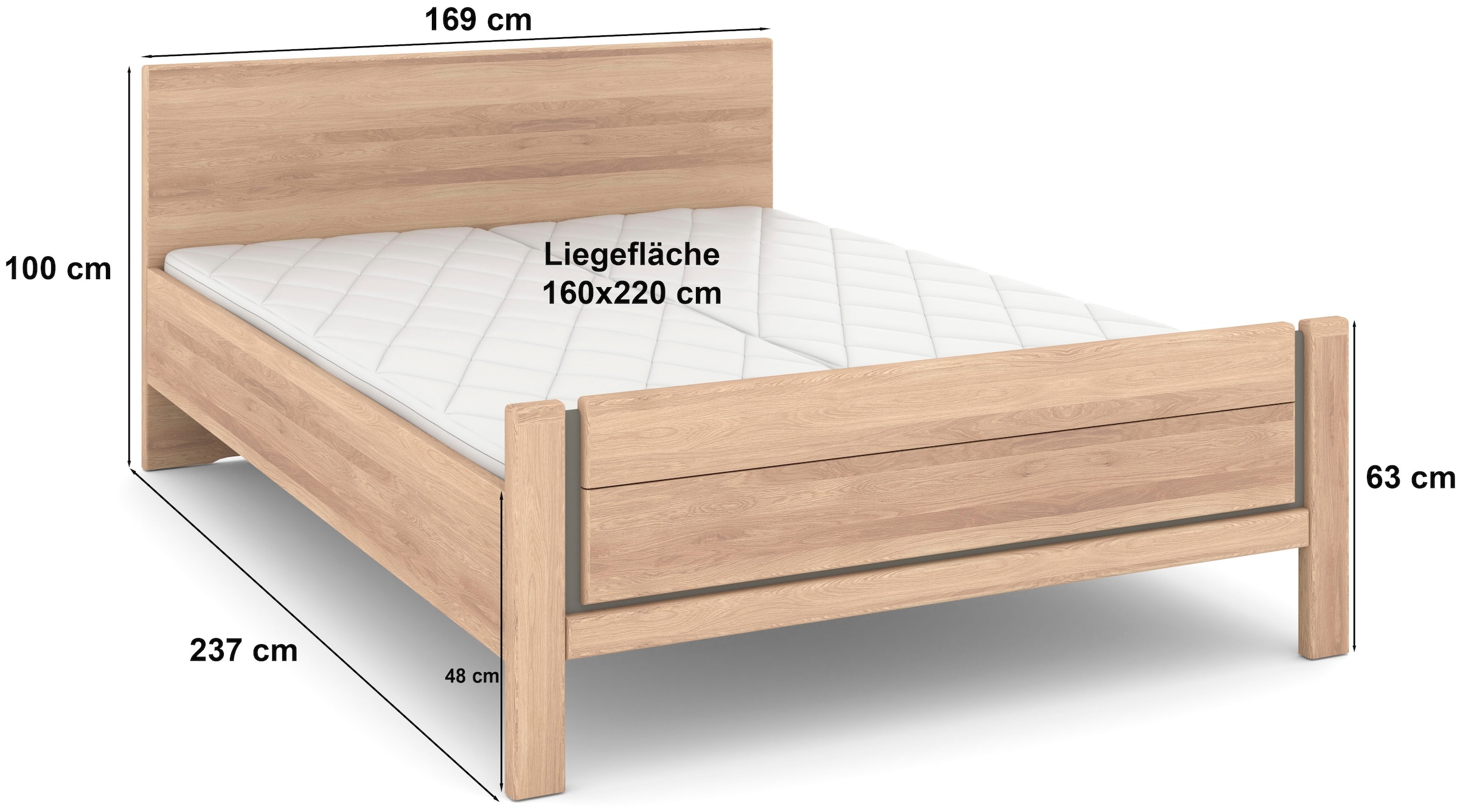 Musterring Holzbett »Sorrent, Bettgestell, Bettrahmen, teilmassiv Eiche«, (MADE IN GERMANY), Eiche teilmassiv, Liegehöhenverstellung, Stollenfußteil