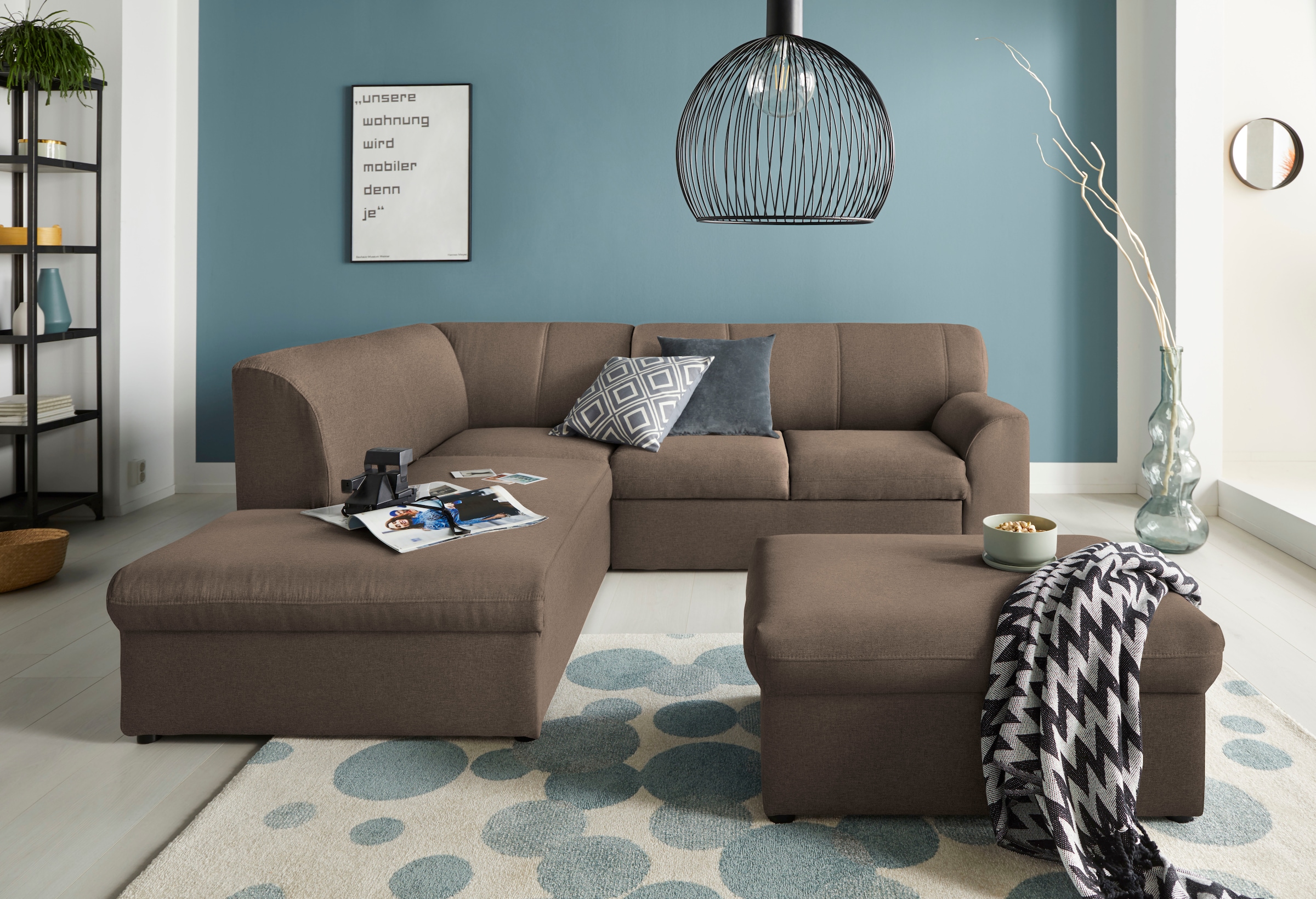 DOMO collection Ecksofa »Topper zeitlos elegant, kompakte Stellmaße, OTTOs Choice, L-Form«, mit Ottomane, wahlweise mit Schlaffunktion