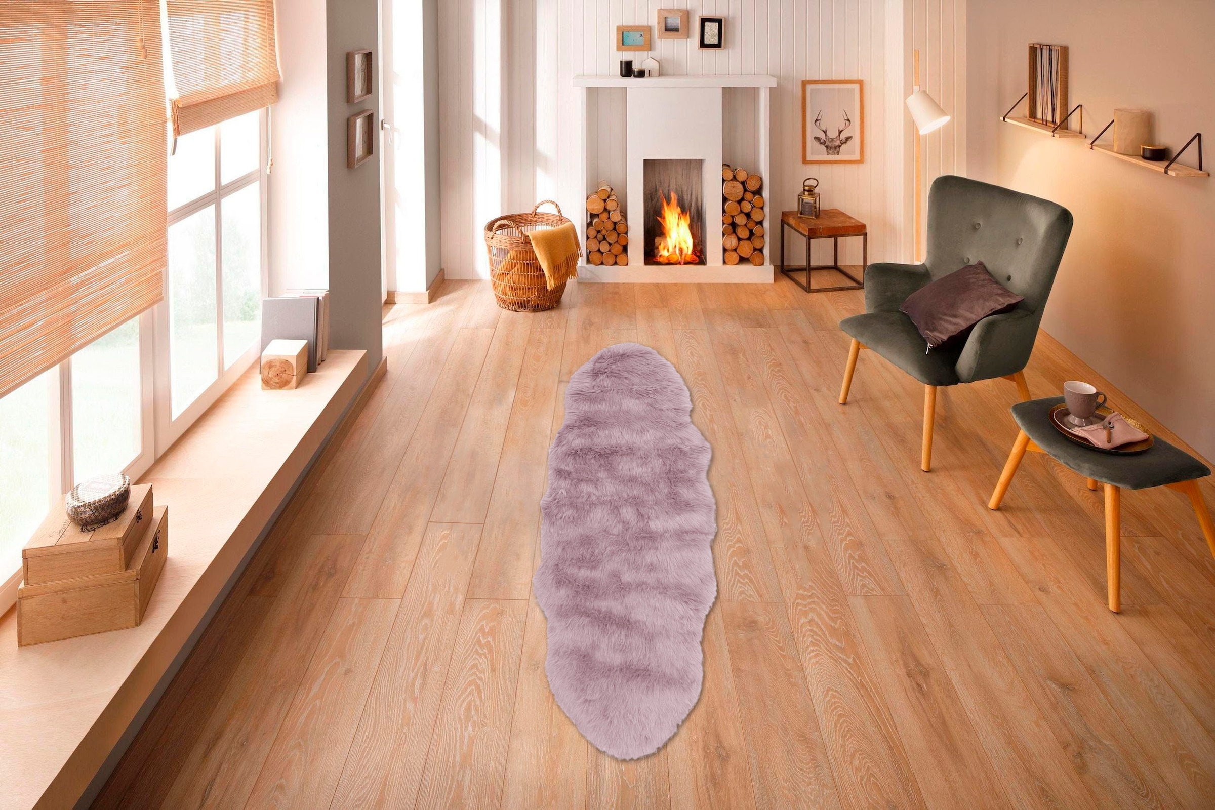 Home affaire Fellteppich »Valeria«, fellförmig, 60 mm Höhe, Kunstfell Teppich rund, besonders weich und flauschig, fußbodenheizungsgeeignet, pflegeleicht, ideale Teppiche für Wohnzimmer, Schlafzimmer und Esszimmer