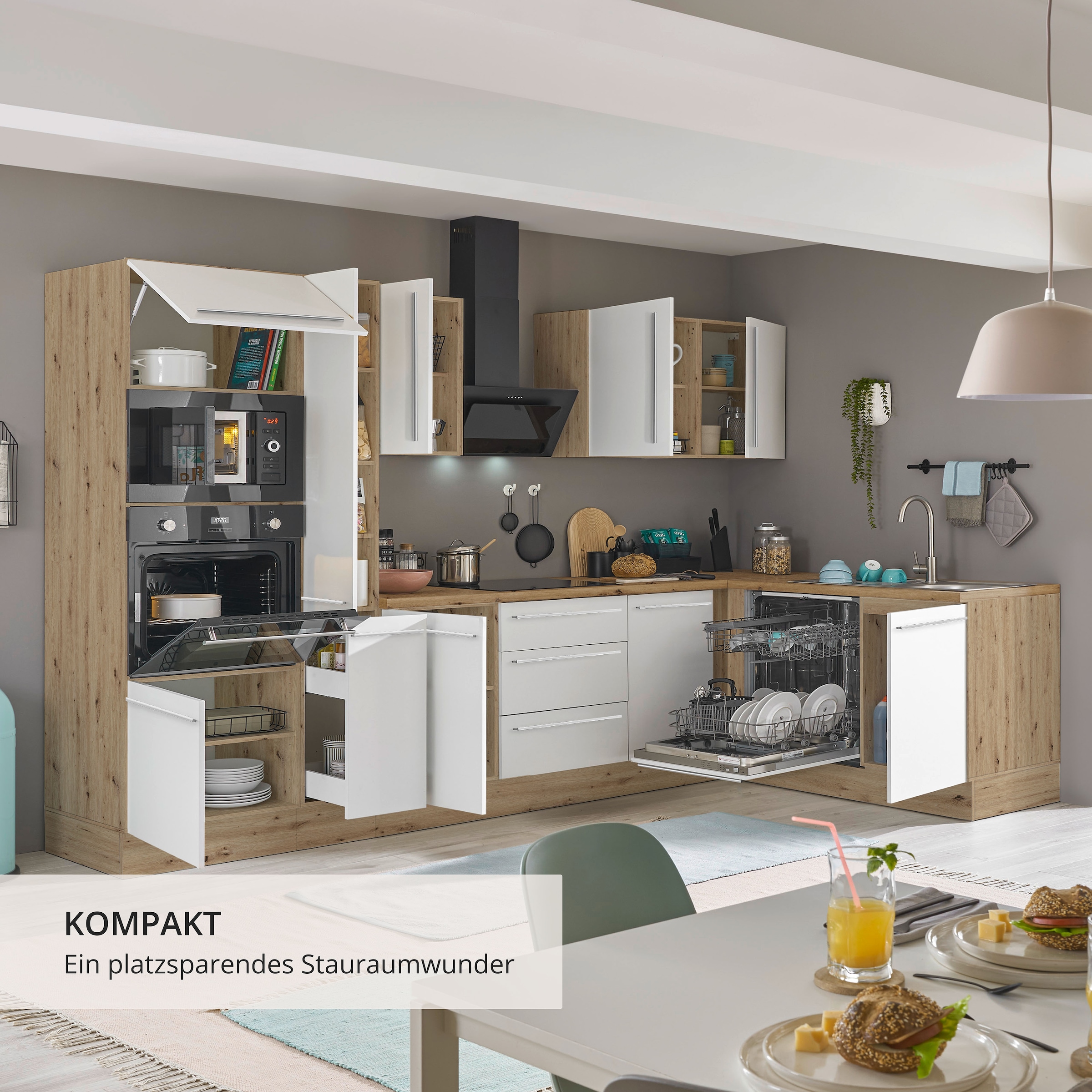 KOCHSTATION Winkelküche »Florida, Stellbreite 310x175 cm« wahlweise mit E-Geräten, mit Softclose für Türen und Schubkästen