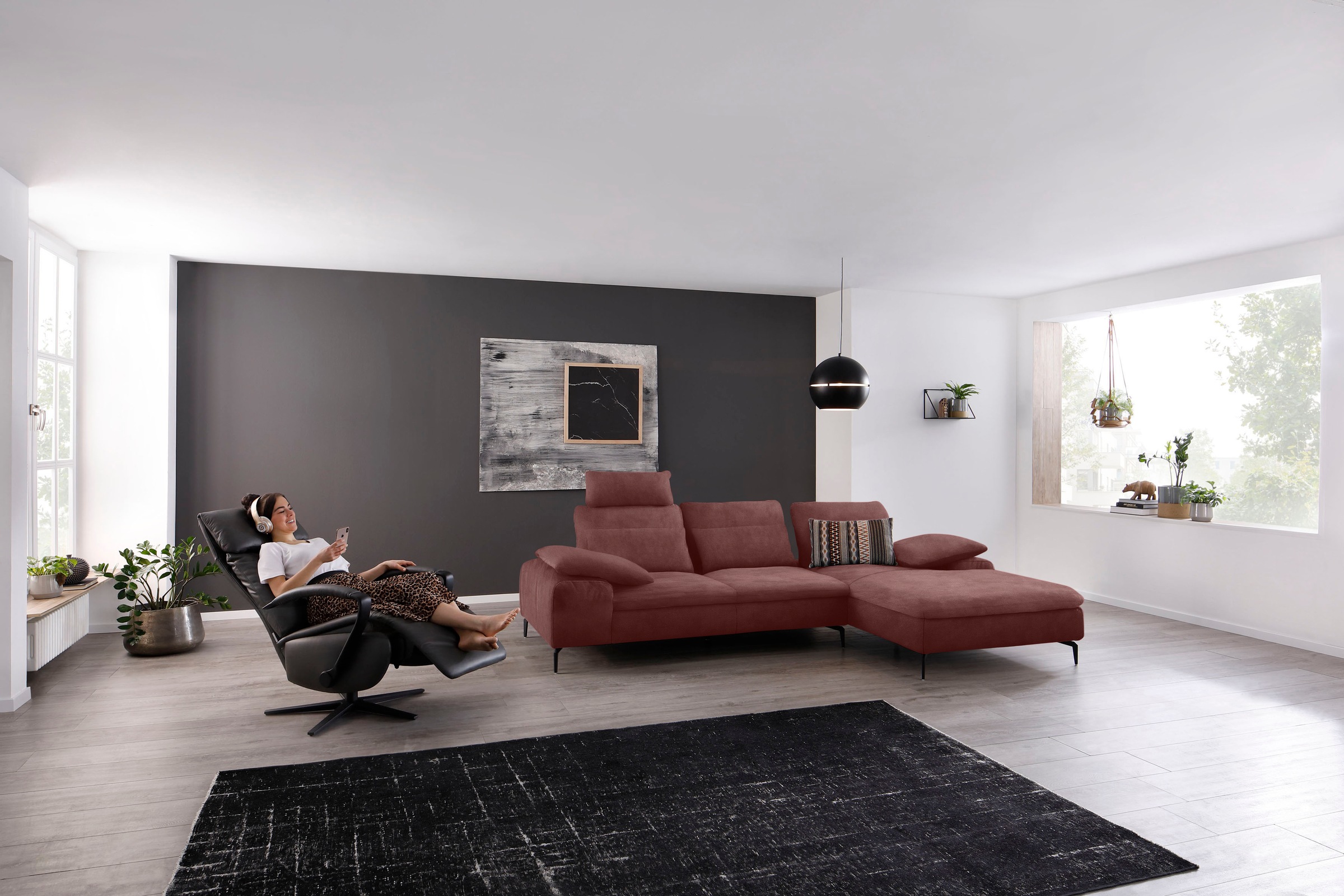 W.SCHILLIG Ecksofa »valentinoo, Designsofa, bequem, elegant und zeitlos, L-Form«, (Set), inklusive Hocker, mit Sitztiefenverstellung, Breite 299 cm