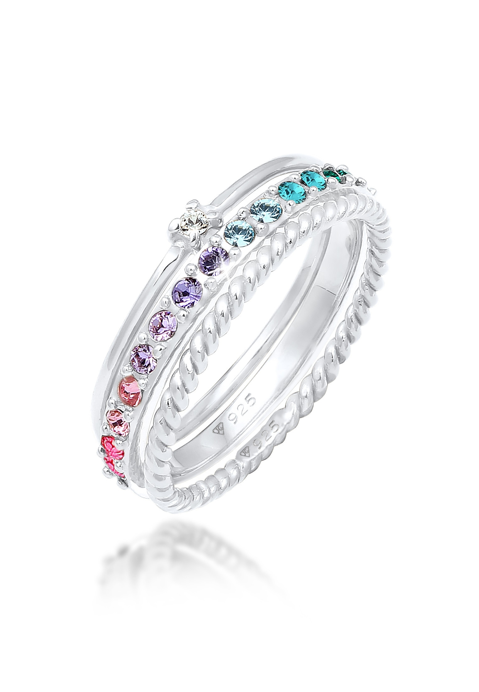 Ring-Set »Ring Kristalle Farbig Regenbogen Set (3 tlg) 925 Silber«