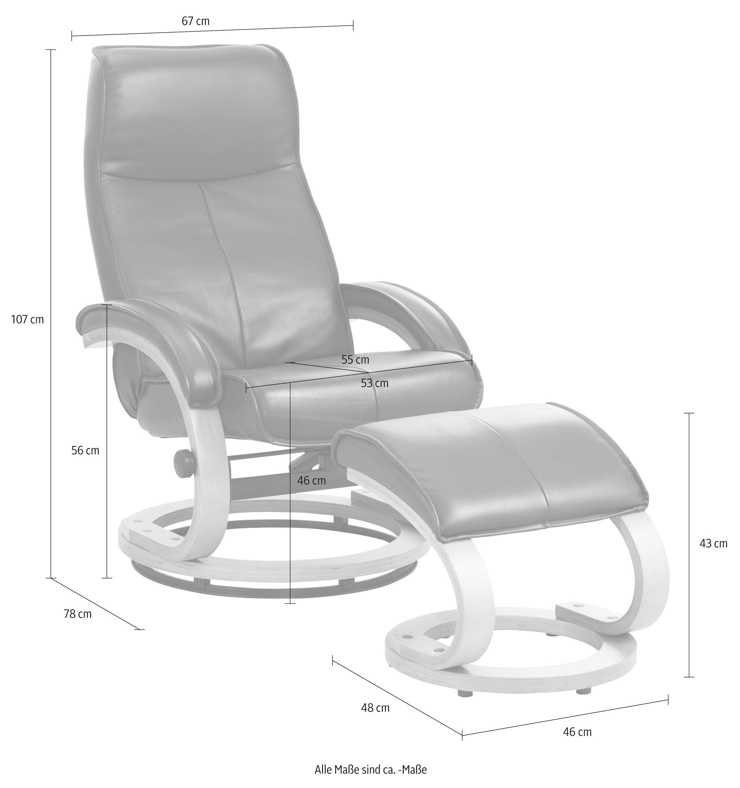 Home affaire Relaxsessel »Paris TV-Sessel, Liegesessel, manuell verstellbar,«, (Set, 2 St., bestehend aus Sessel und Hocker), Microfase, NaturLEDER, Webstoff, Sitzhöhe 46 cm