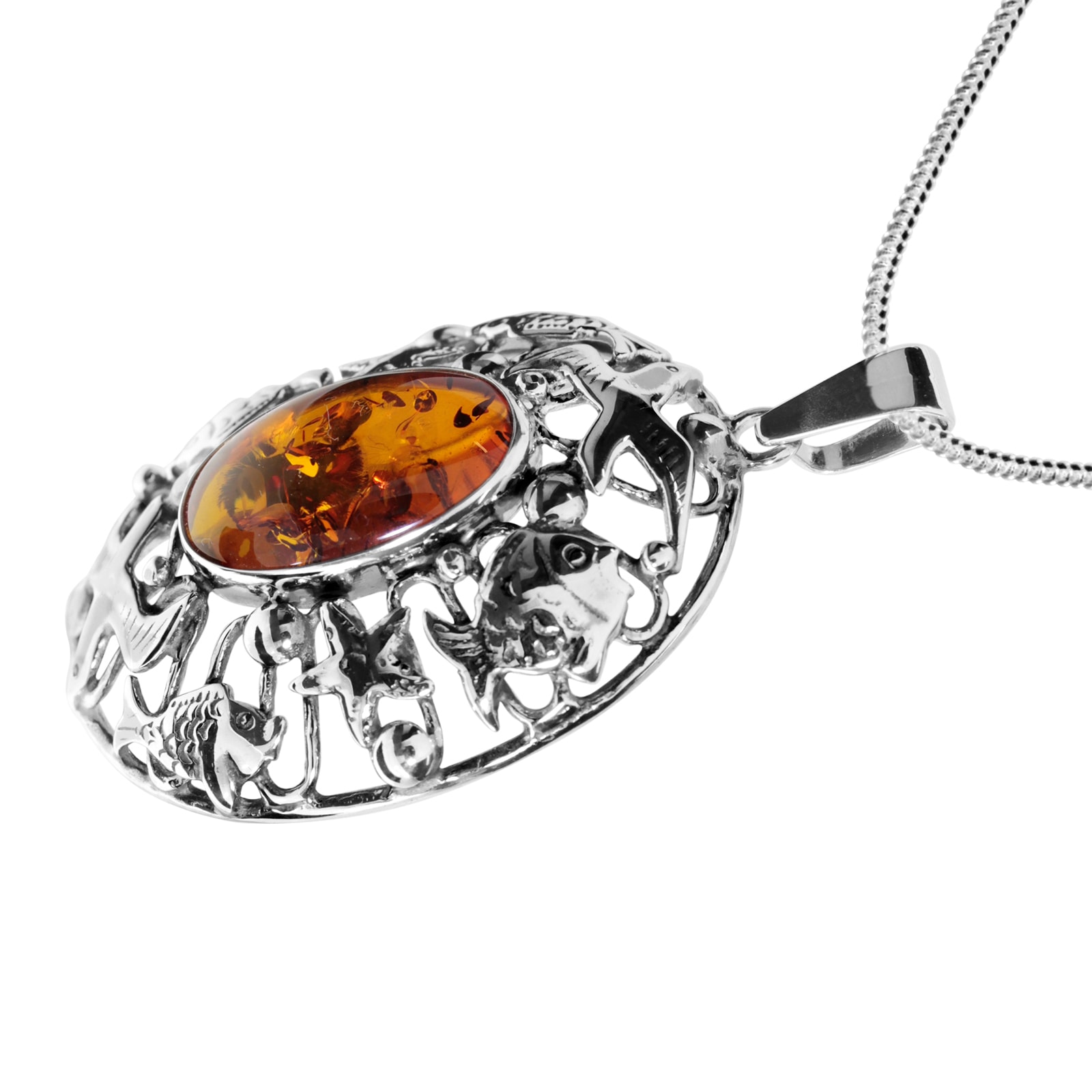 OSTSEE-SCHMUCK Kette mit Anhänger »- Fischland 56x35 mm - Silber 925/000 - Bernstein«