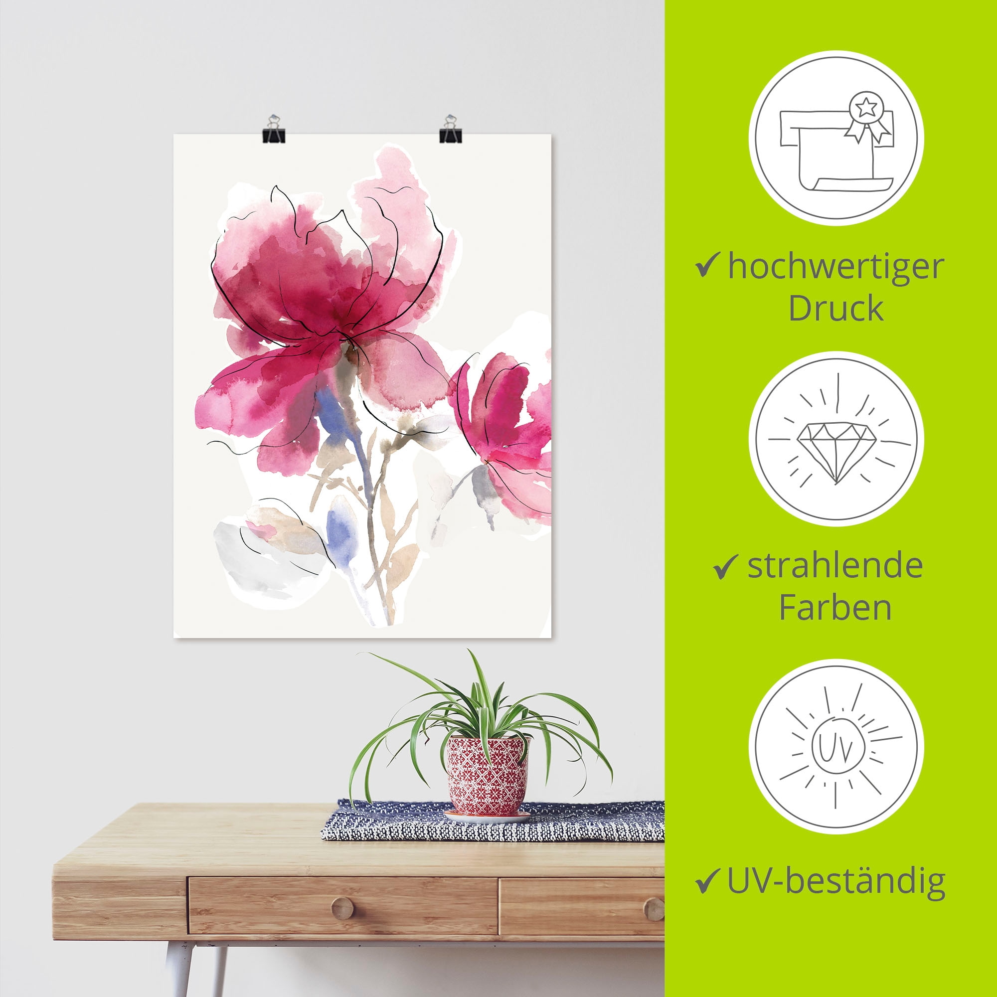Artland Wandbild »Rosige Blüte I.« Blumenbilder 1 Stk. tlg. als Alubild, Leinwandbild, Wandaufkleber oder Poster in versch. Größen