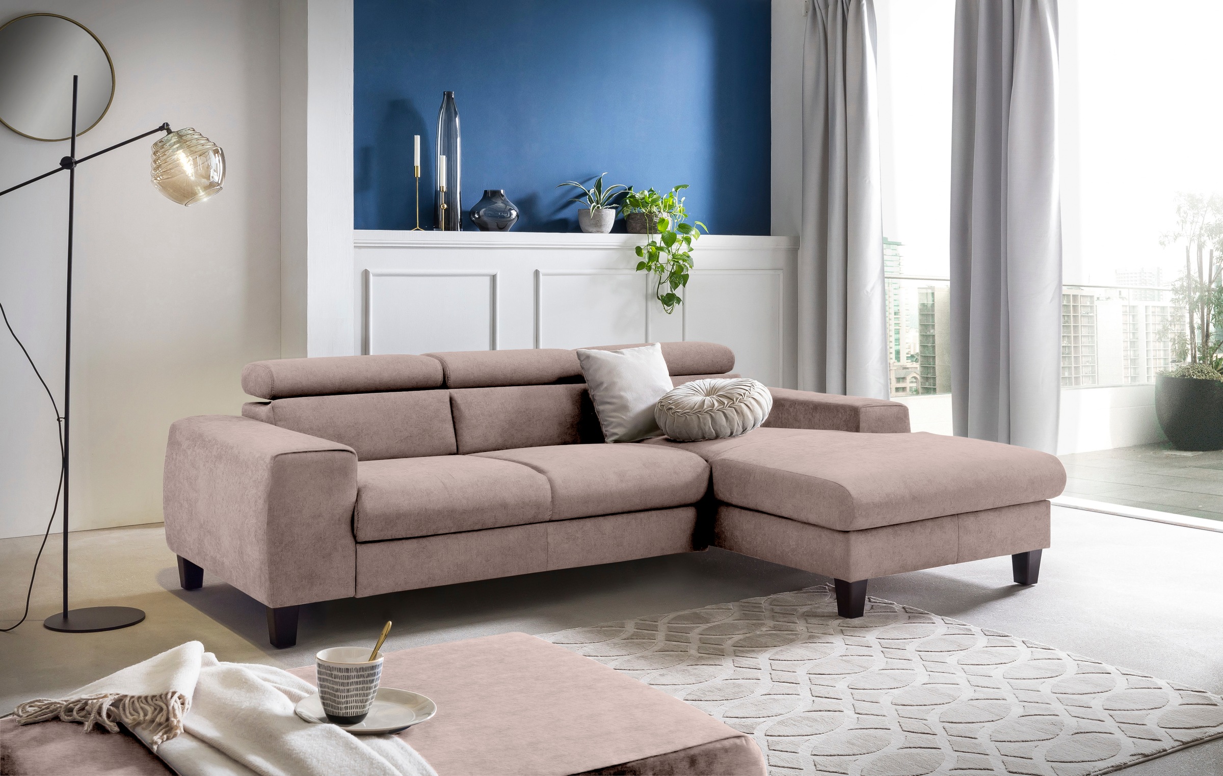 COTTA Ecksofa »Morven L-Form«, Inklusive Kopfteilverstellung, wahlweise mit Ladestation, Bettfunktion