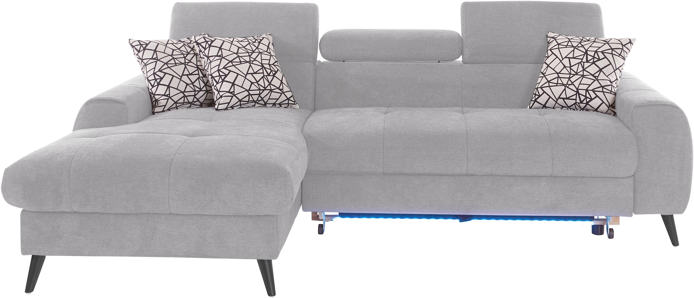 COTTA Ecksofa »Mia L-Form mit 3 Zierkissen«, wahlweise mit Bettfunktion, Bettkasten, Beleuchtung & Wireless-Charger