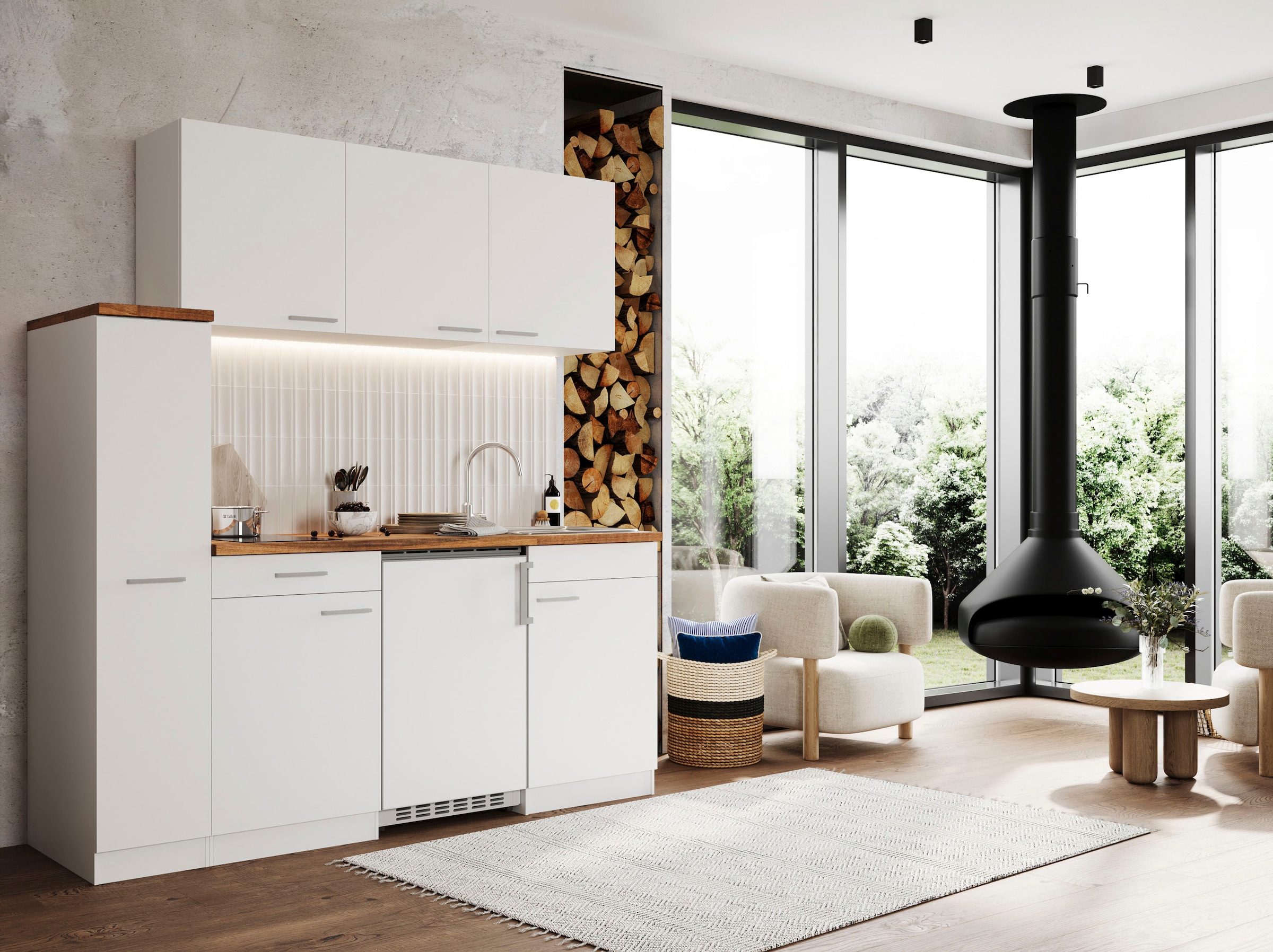 RESPEKTA Küche »Luis, mit Glaskeramikkochfeld, wahlweise mit Mikrowelle, Korpus Weiß,« Breite 180 cm, in exclusiver Konfiguration für OTTO