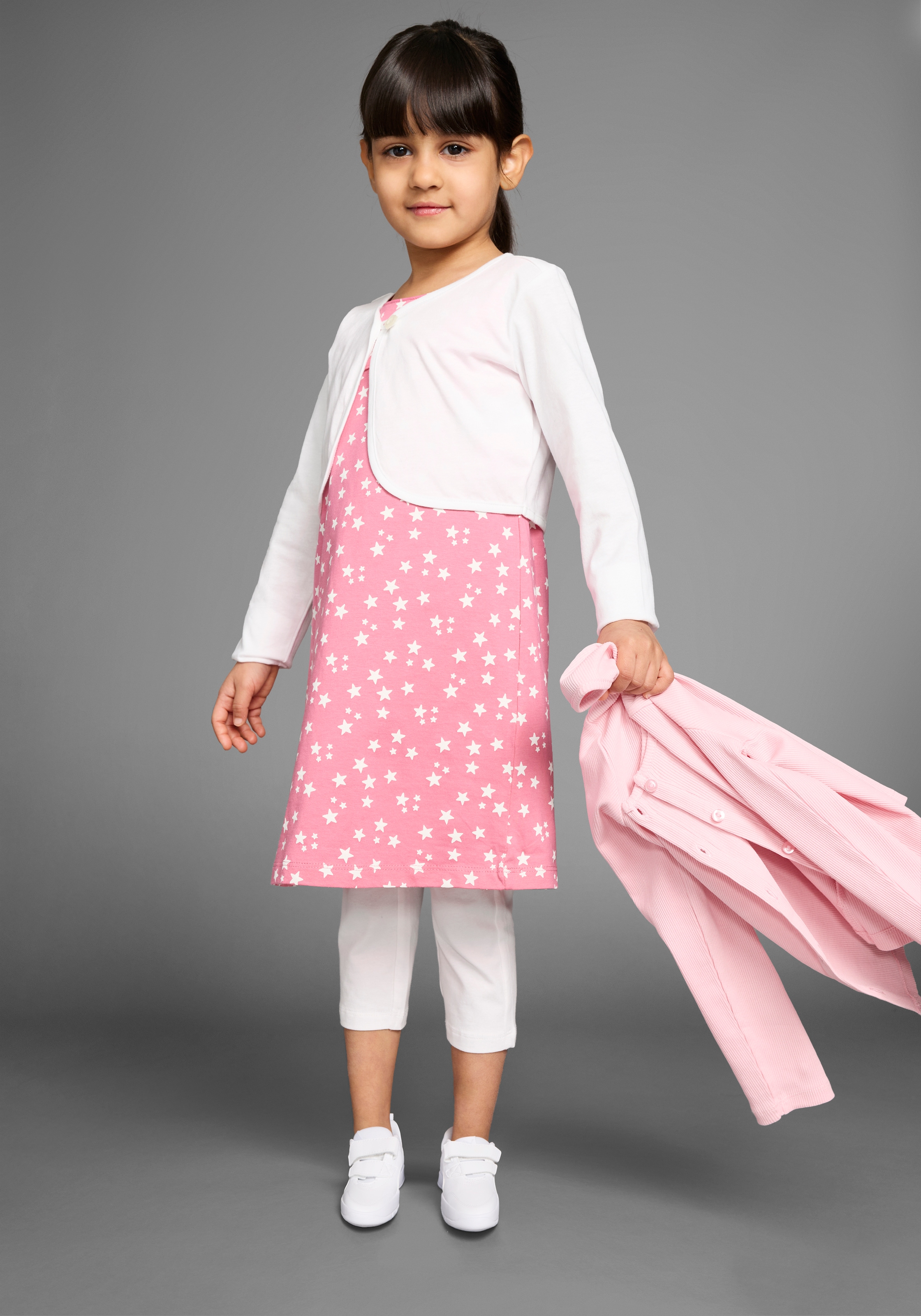 KIDSWORLD Bolero, Kleid & Leggings »3tlg. Set, Komplett Outfit mit Sternenmuster«, mit niedlicher Bolero-Jacke