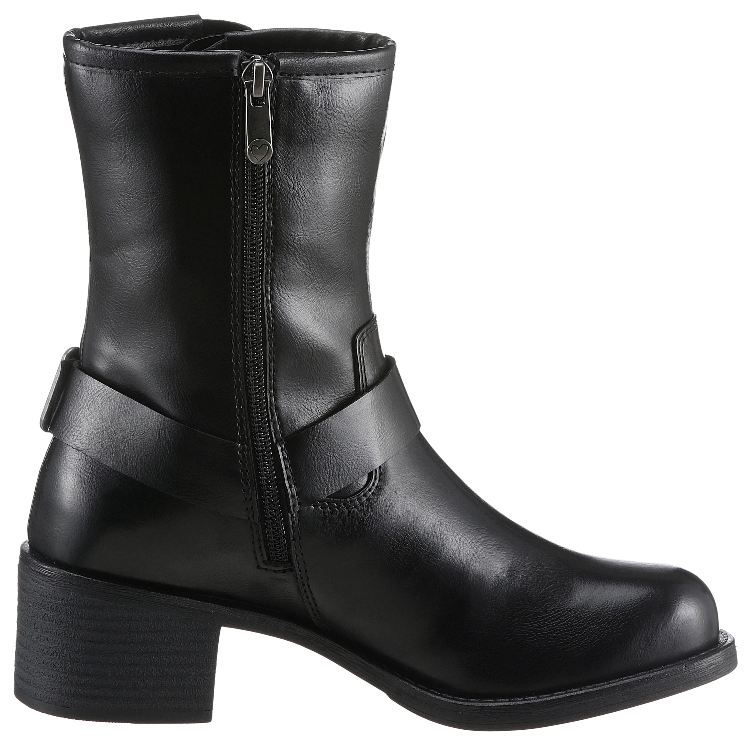 MARCO TOZZI Bikerboots »BROTI«, Blockabsatz, Schnallenboots, Stiefelette mit glänzenden Nieten