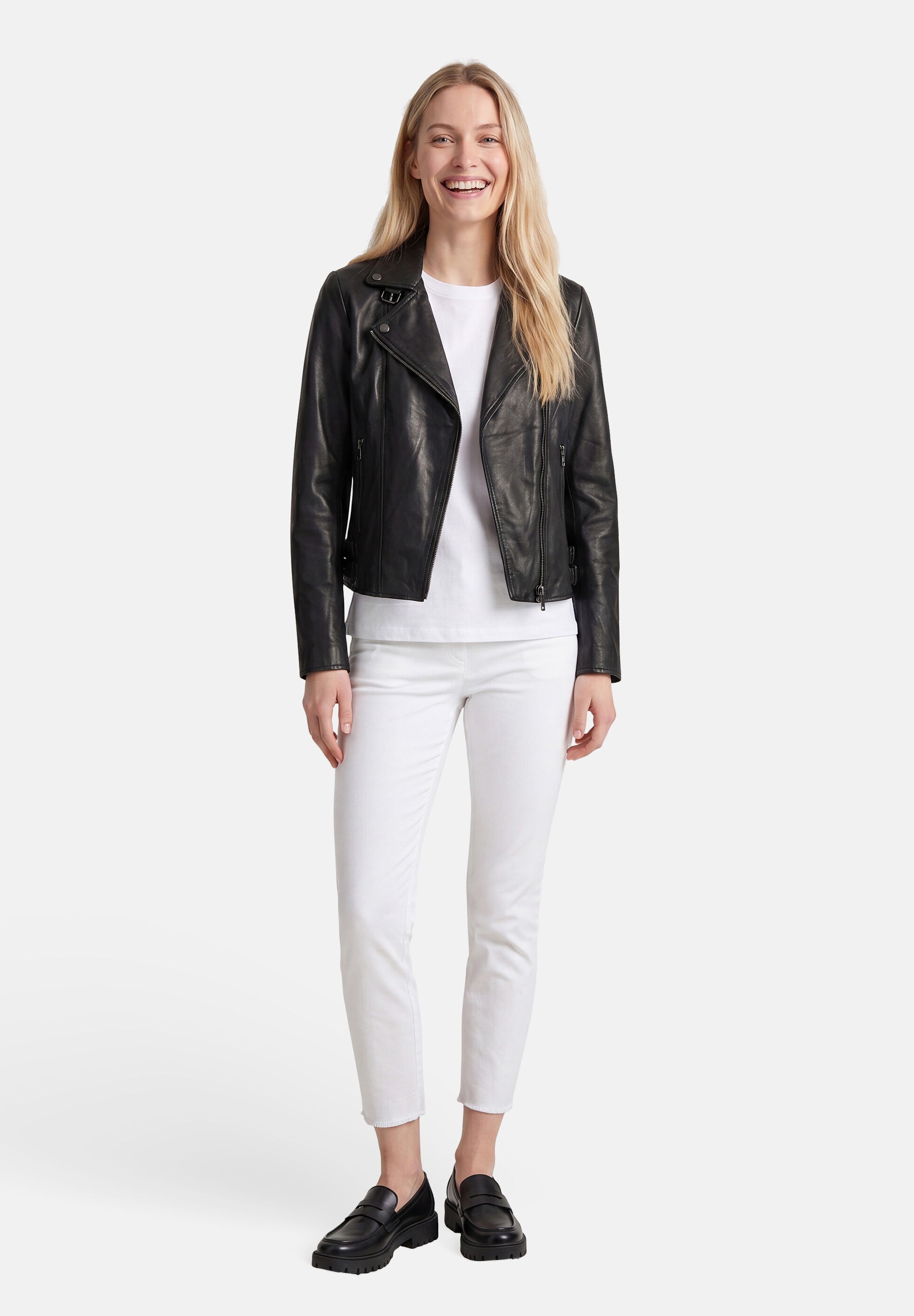 Apple of Eden Lederjacke »Apple of Eden Lederjacke« ohne Kapuze mit Schnallen-Details an der Taille