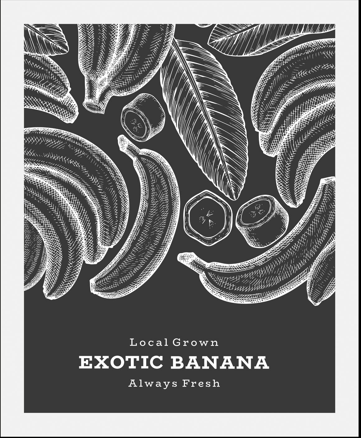 queence Bild »Exotic Banana«, Obst-Obst Bilder-Essen-Lebensmittel-Kunst-Schriftzug-Schwarz-Weiß, (1 St.), gerahmt