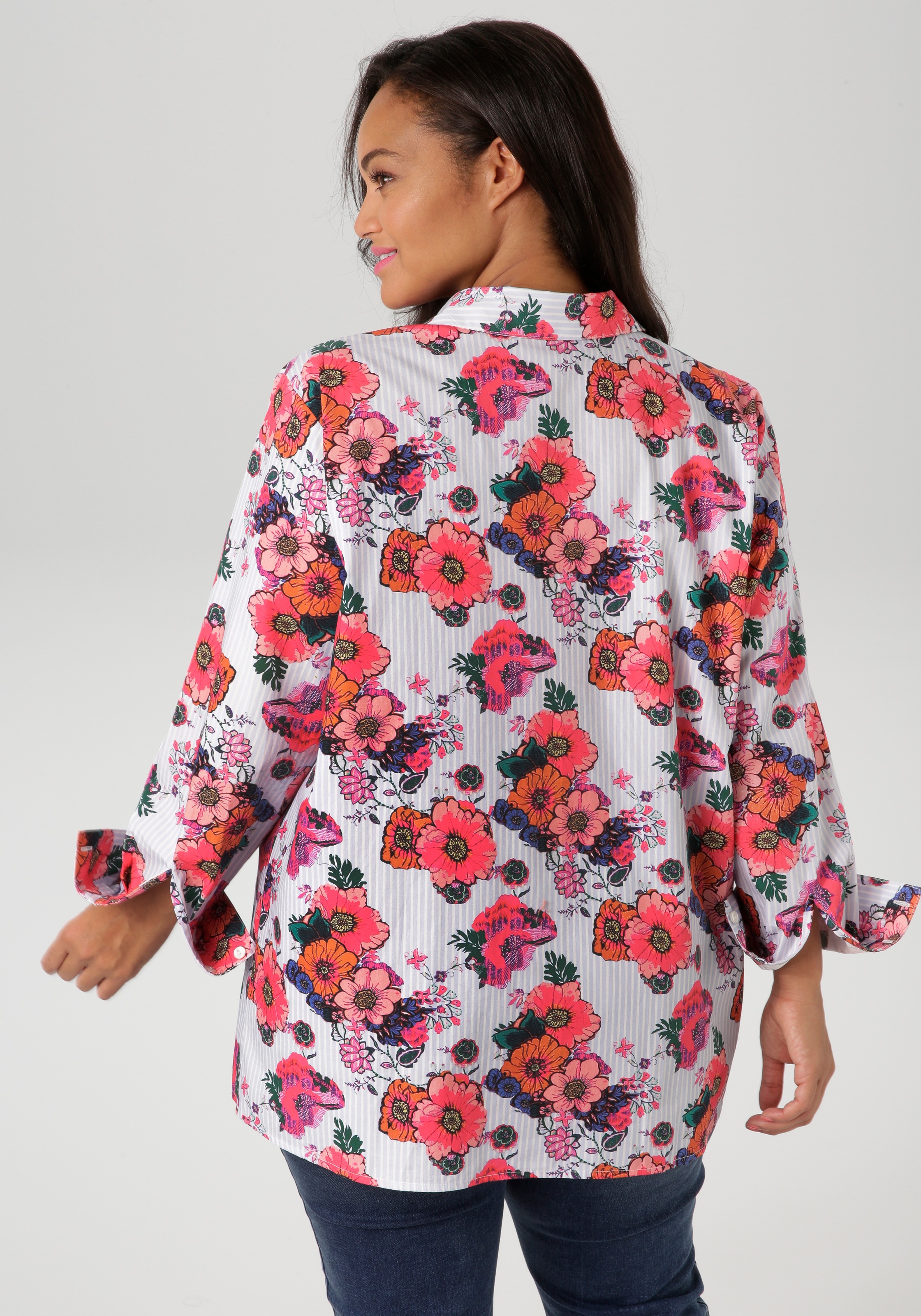 Aniston PLUS Hemdbluse, mit trendigem Blumedruck - NEUE KOLLEKTION