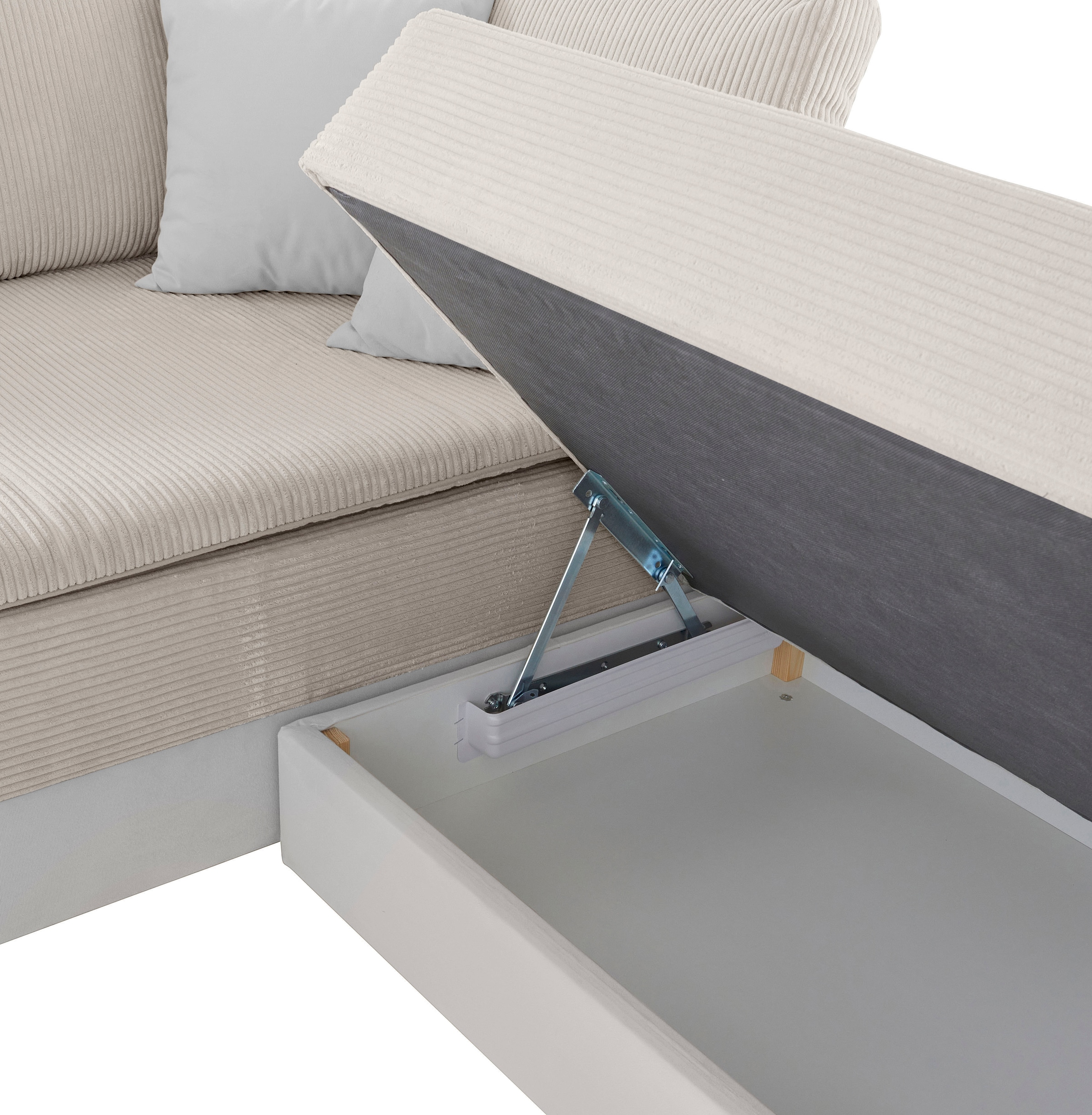 INOSIGN Ecksofa »Boxspringbett Night & Day L-Form mit Dauer-Schlaffunktion mit Armlehne«, mit Boxspring-Bettfunktion 180x200 cm und Bettkasten, Dauerschläfer!