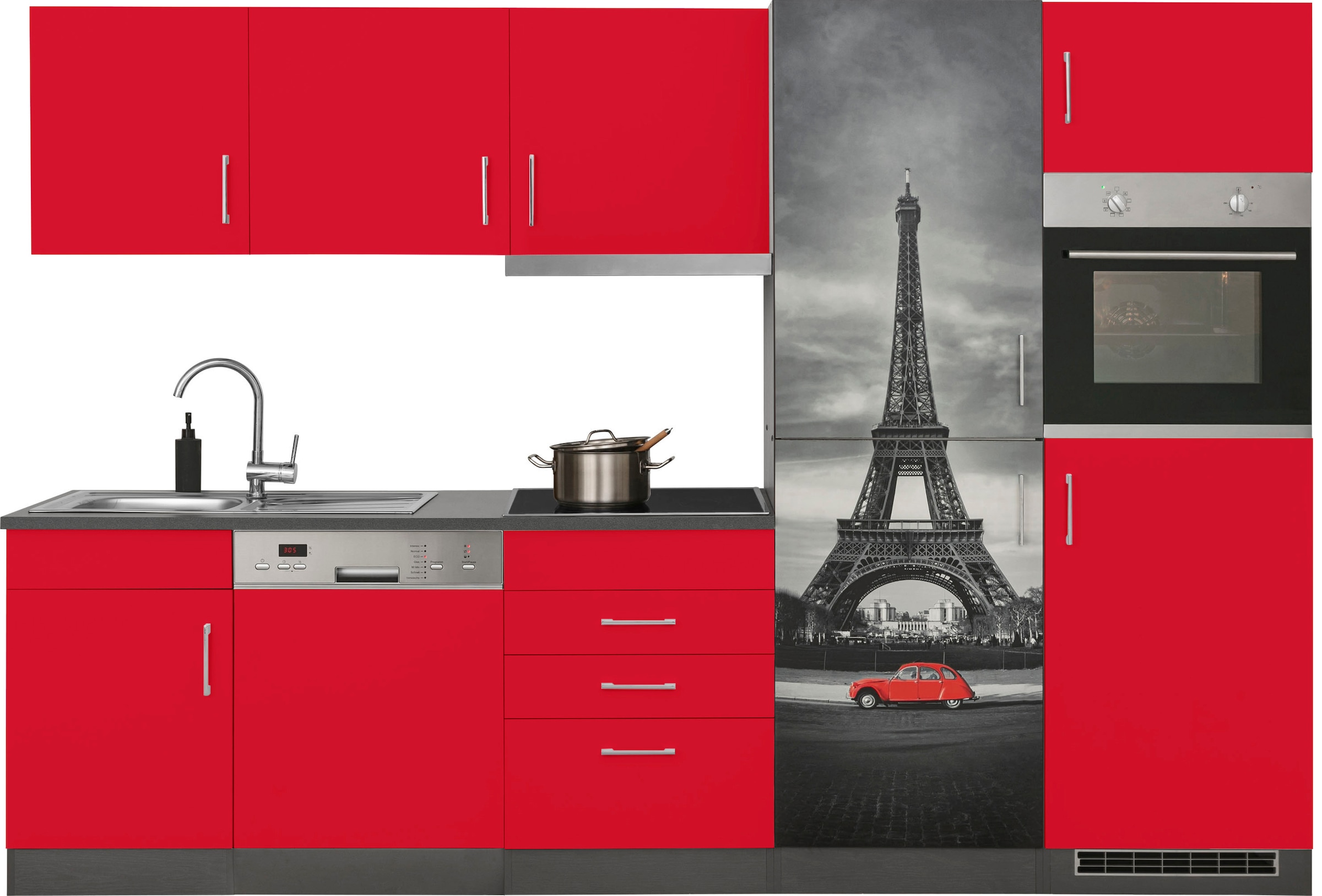Küchenzeile »Paris«, mit E-Geräten, Breite 290 cm, wahlweise mit Induktionskochfeld