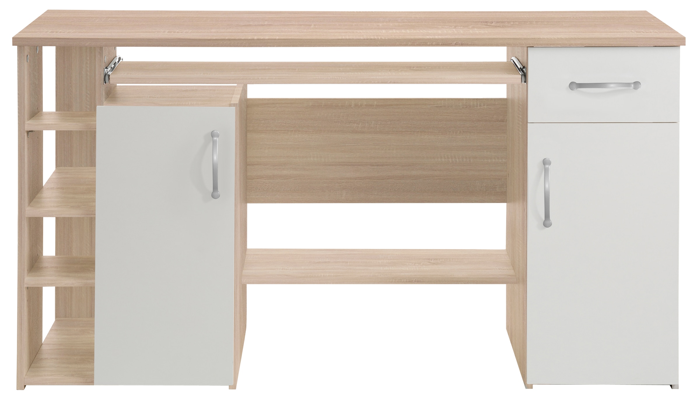 VOGL Möbelfabrik Schreibtisch "Tim mit seitlich offenen Fächern & Tastaturauszug," Druckerablage, 1 Schublade, Breite 138 cm, Made in Germany
