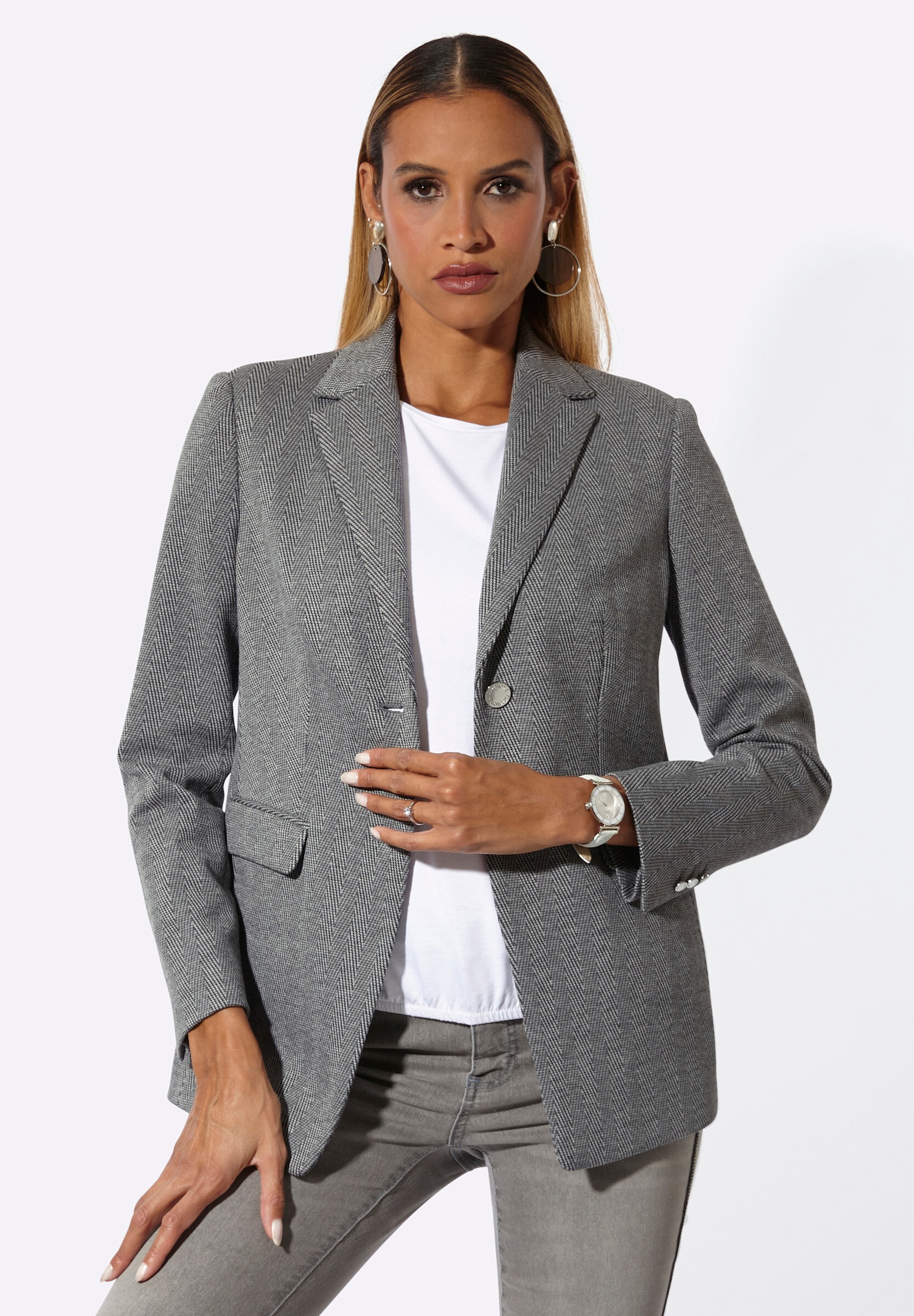 creation L Blusenblazer »Modal-Mix-Blazer Jerseyblazer im Fischgrat-Dessin«