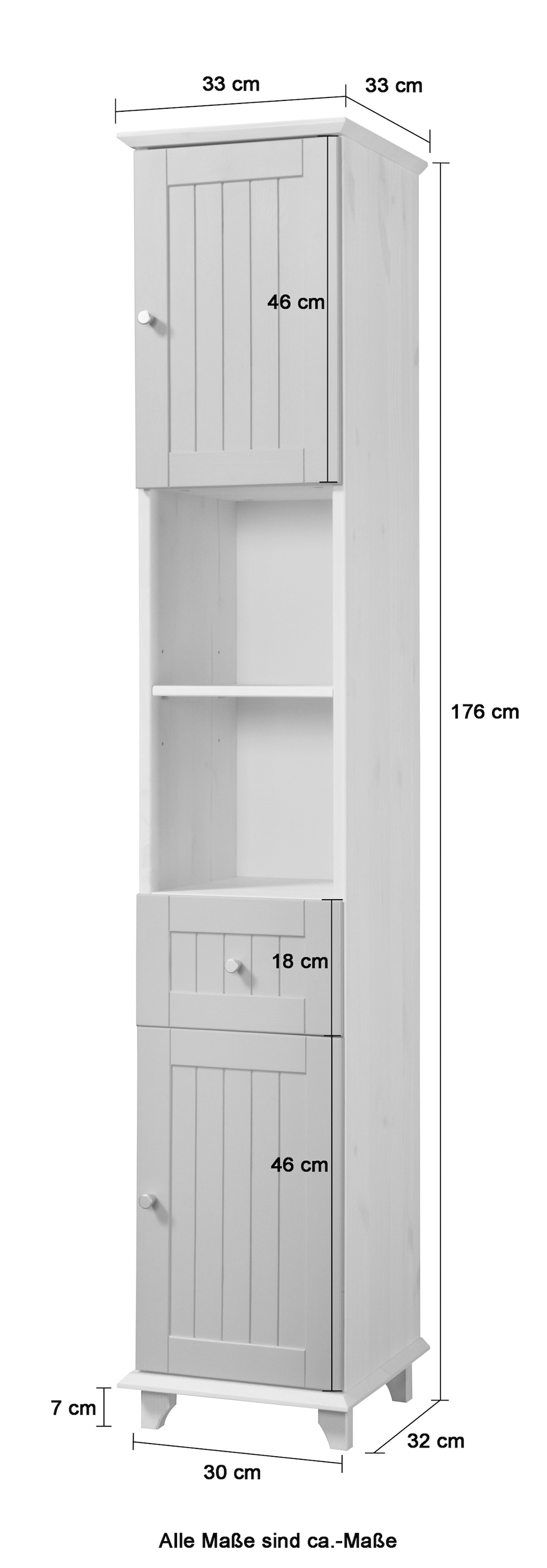 welltime Hochschrank »Venezia Landhaus« Badmöbel, aus massiver Kiefer, 2 Türen, 1 Schublade, Breite 33 cm