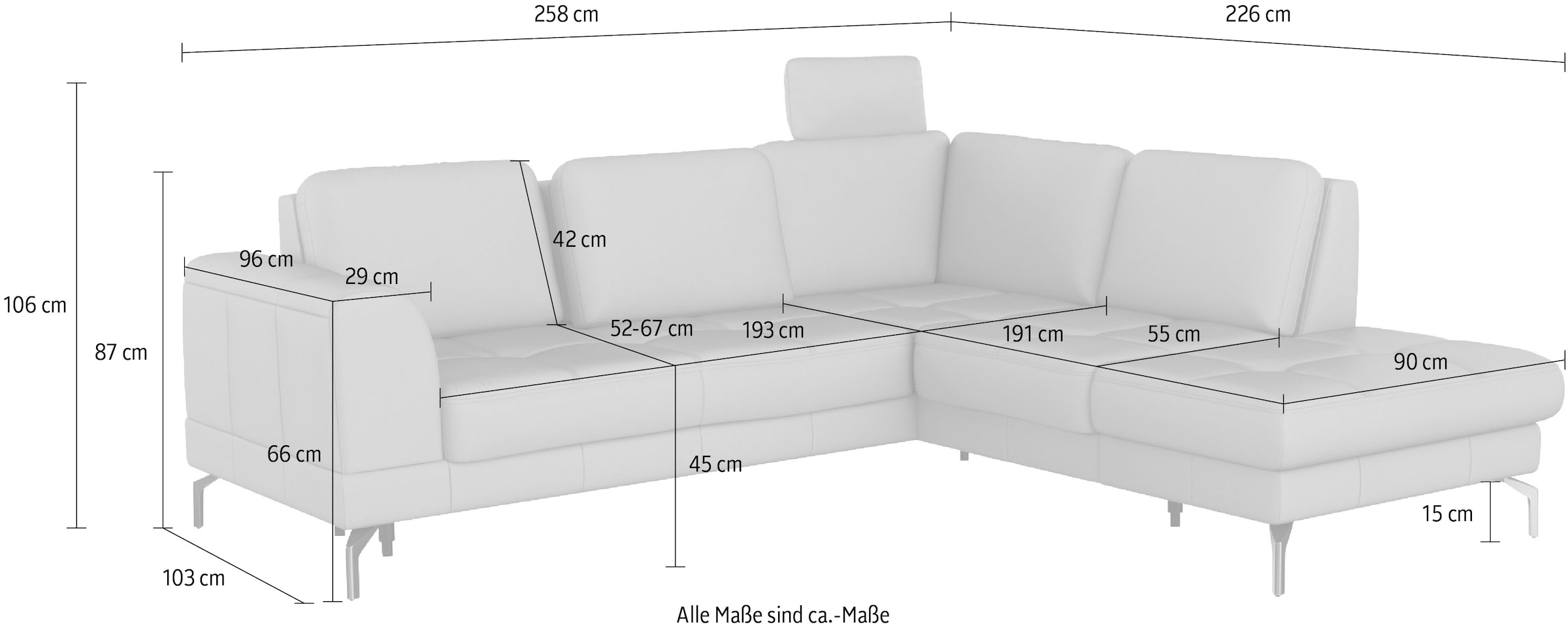 sit&more Ecksofa »Bendigo L-Form«, inklusive Sitztiefenverstellung, Bodenfreiheit 15 cm, in 2 Fußfarben