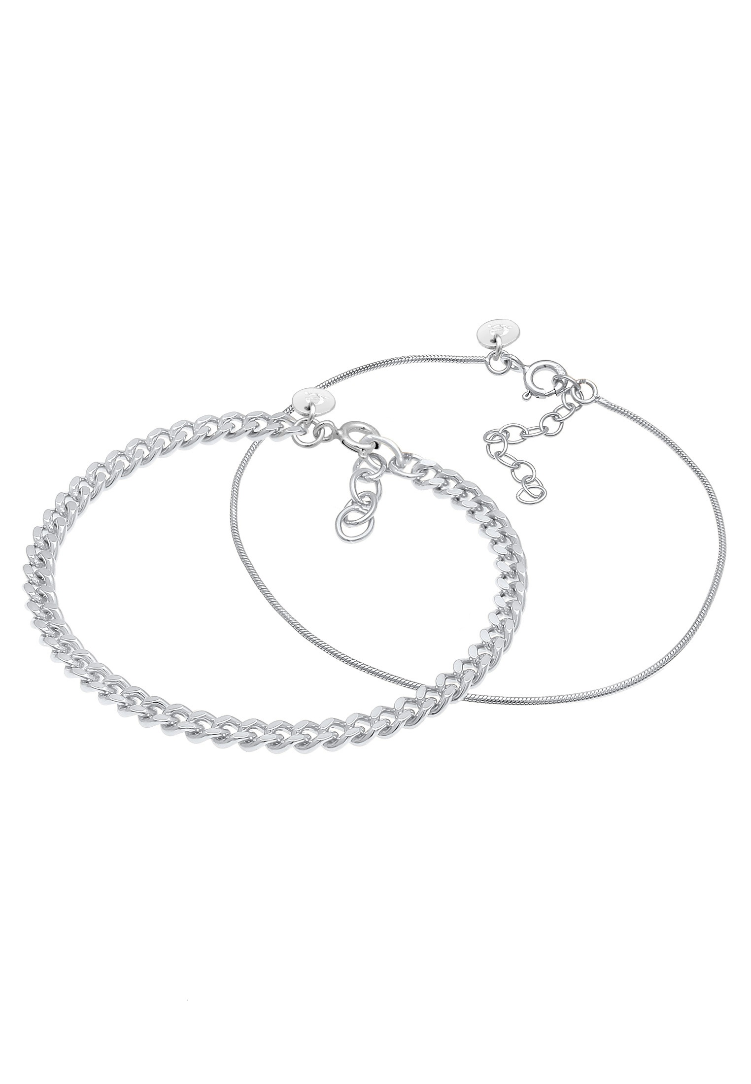 Elli Premium Armketten Set »Armband Panzerkette Gliederkette Rund (2 tlg) 925 Silber«
