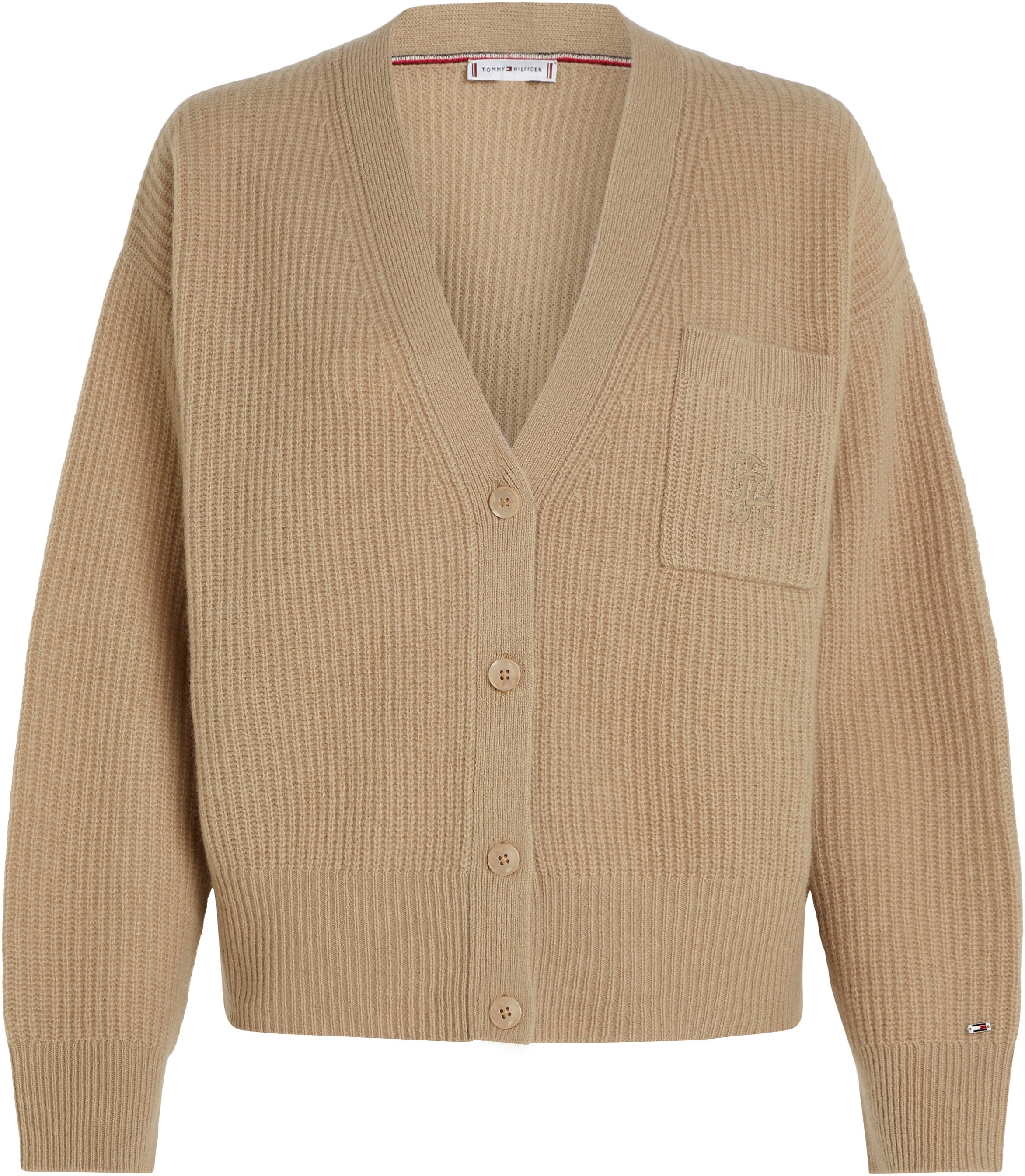 Tommy Hilfiger Strickjacke »TH SCRIPT SOFT WOOL V-NK CARDI«, mit Tommy Hilfiger Script Logo-Schriftzug