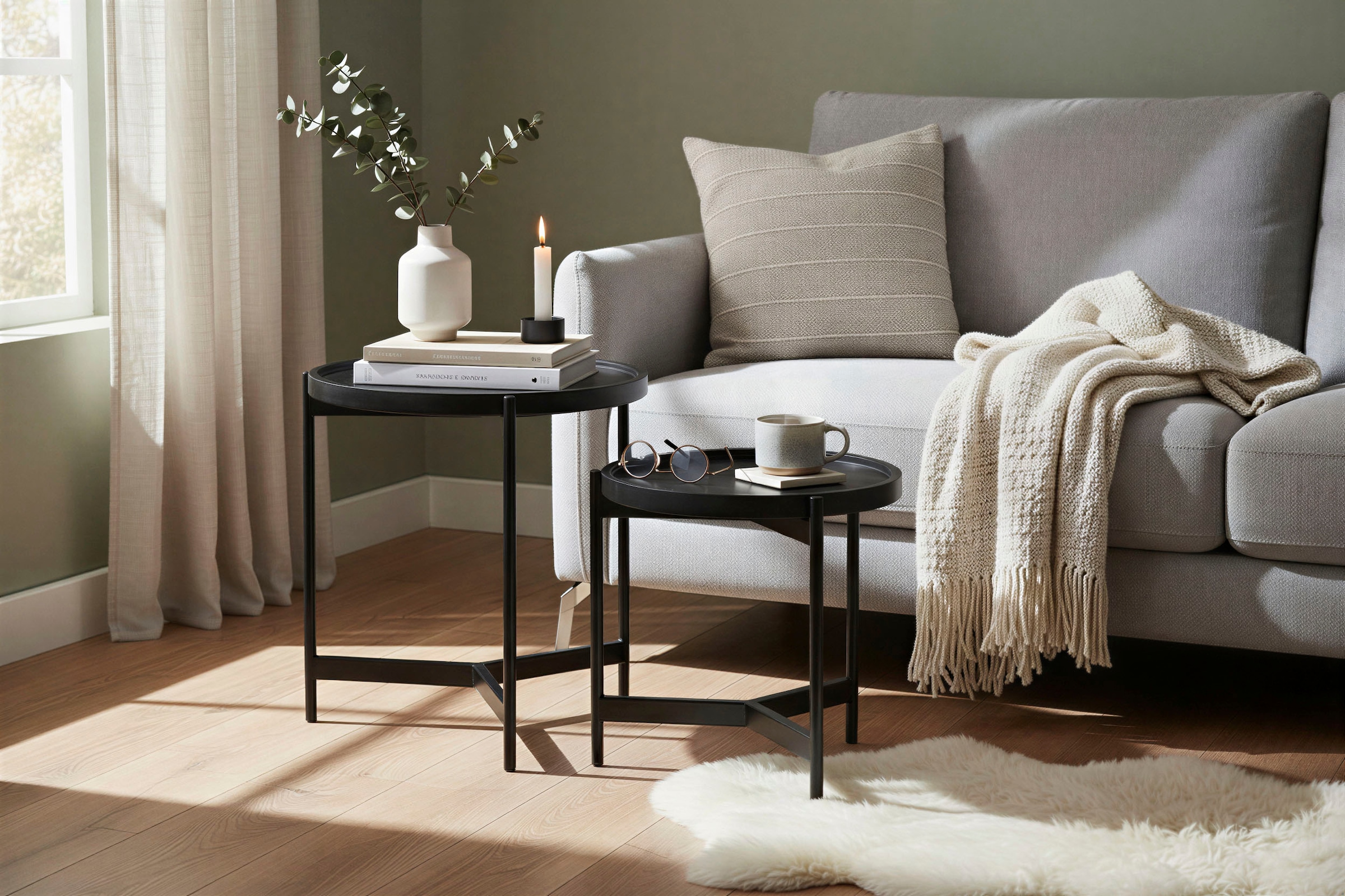 SIT Beistelltisch »Turin 2er Set aus Mango massiv mit Metallgestell« 2 Stk. tlg. 2er Set mit runden Tischplatten & robustem Metallgestell