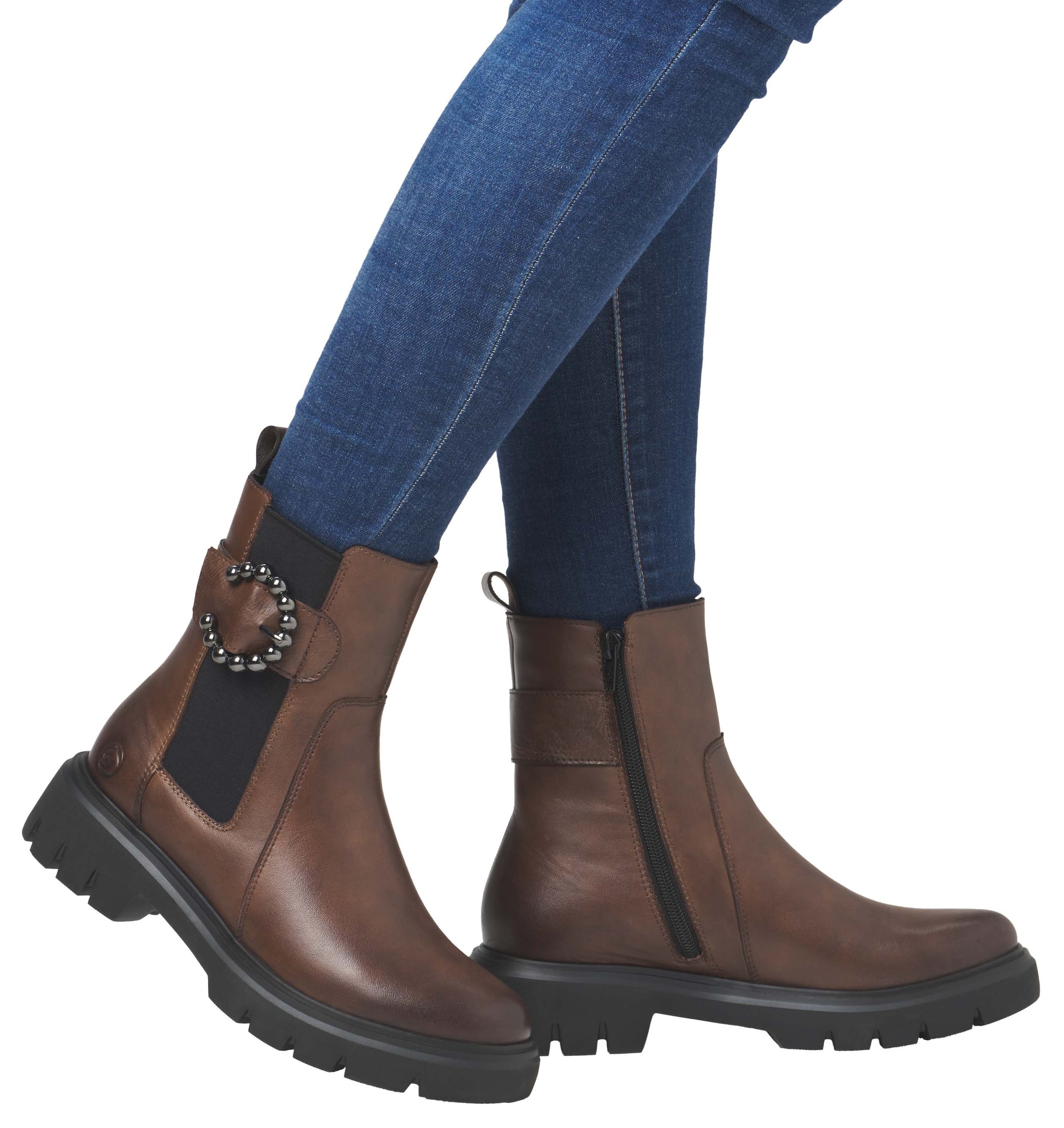 Remonte Chelseaboots, Blockabsatz, Businessmode, Stiefelette mit schöner Zierschnalle
