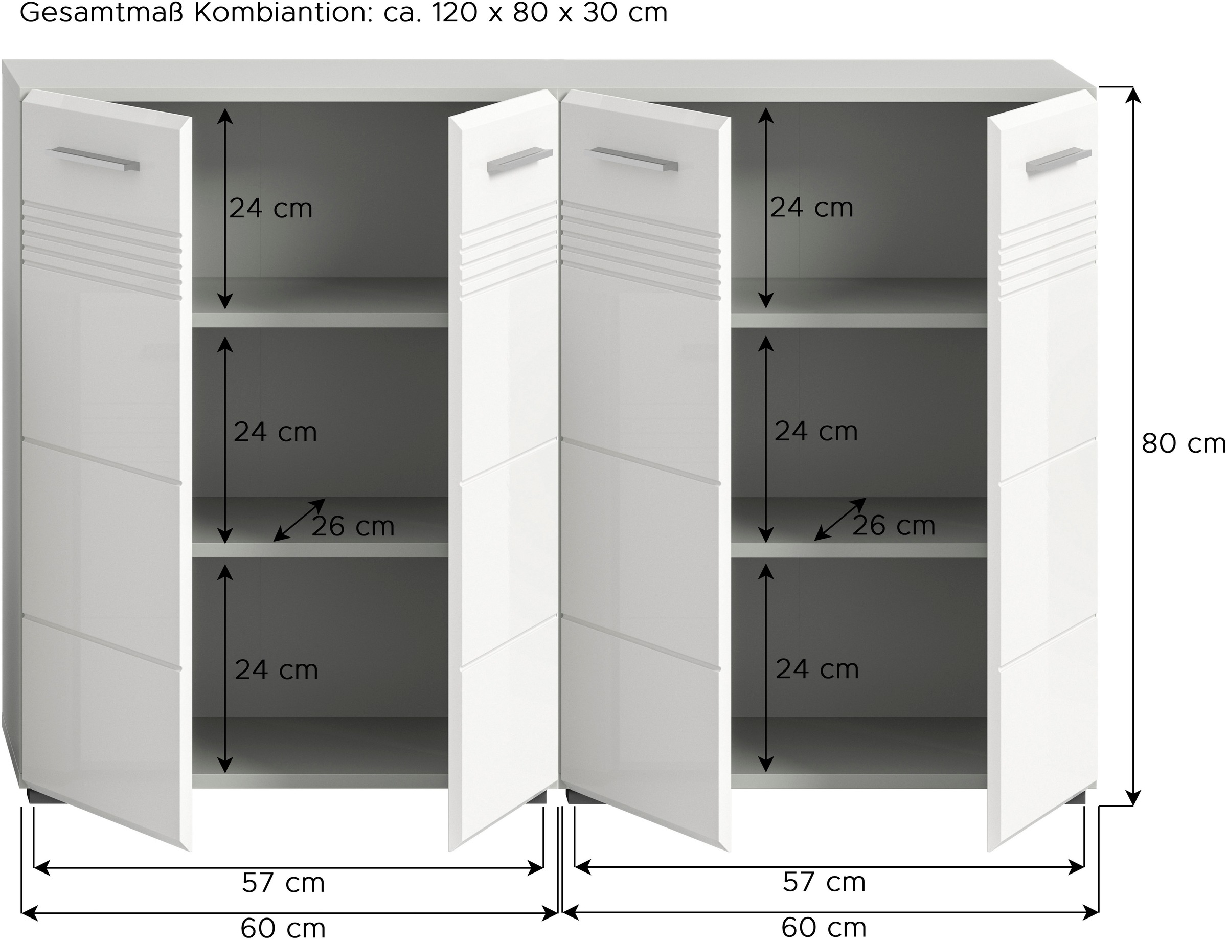 welltime Badmöbel-Set »Calicio, bestehend aus: 2 Midischränken«, (2 St.), hochwertige MDF Front mit Rillenfräsung