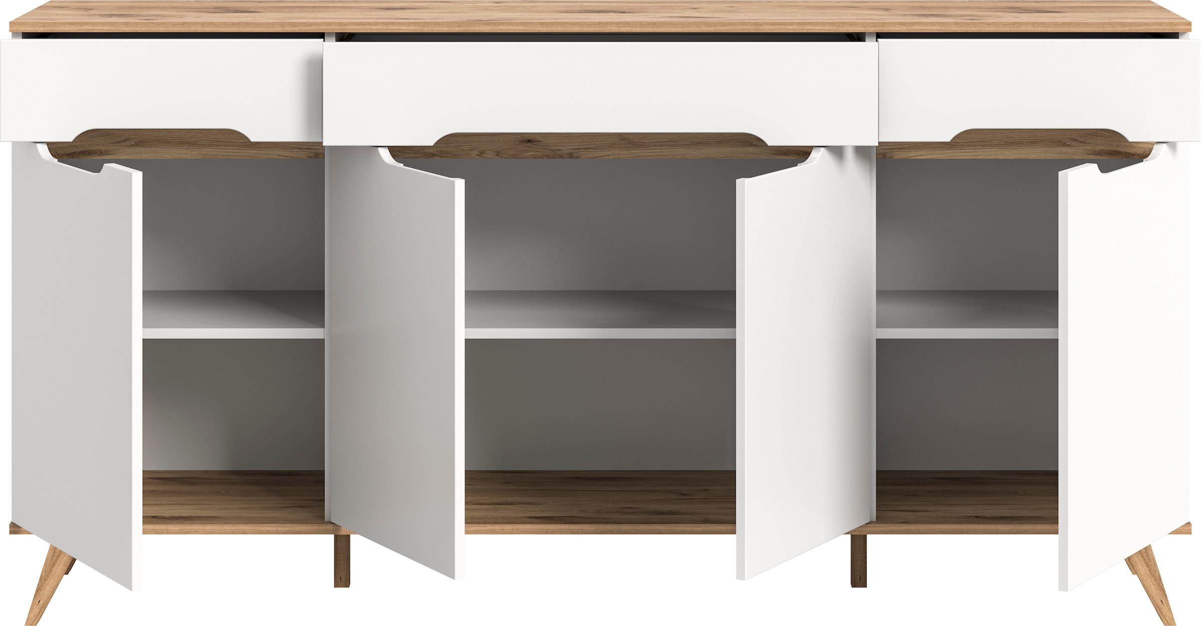 Home affaire Sideboard »Alesund, Breite 185 cm, 4 Türen, 1 Schubkasten, konischer Fuß«, Scandi-Look, Anrichte, Schrank, Kommode, Wohnmöbel, Wohnzimmer