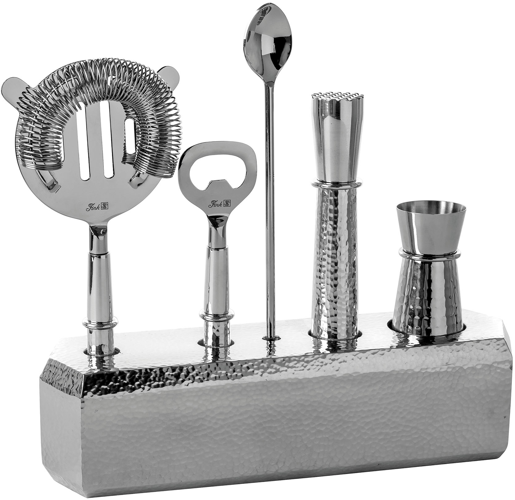 Fink, Cocktail-Set »NASSAU, Barzubehör, silberfarben« mit feiner Hammerschlagstruktur, silberfarben, Edelstahl, H/L/T: 22,5 cm x 7,5 cm, silberfarben