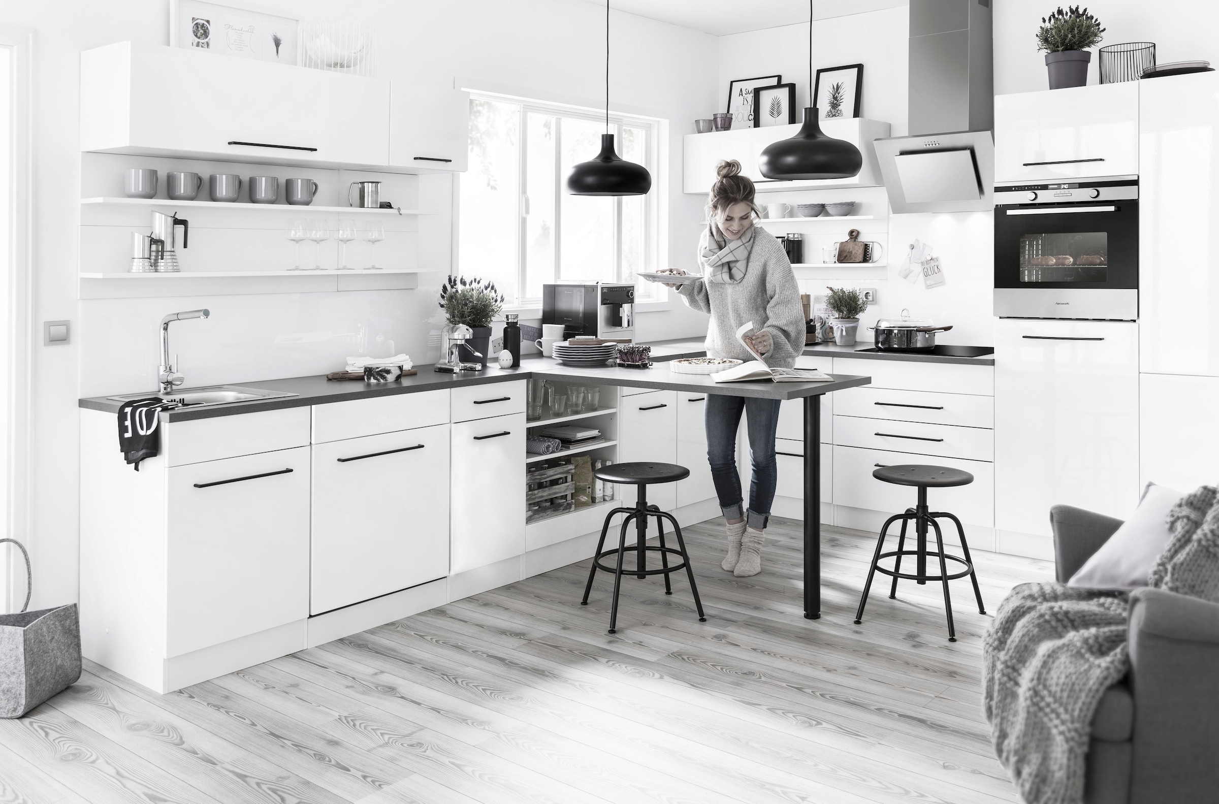 KOCHSTATION Klapphängeschrank »KS-Tulsa«, 100 cm breit, mit 1 Klappe, schwarzer Metallgriff, MDF Front