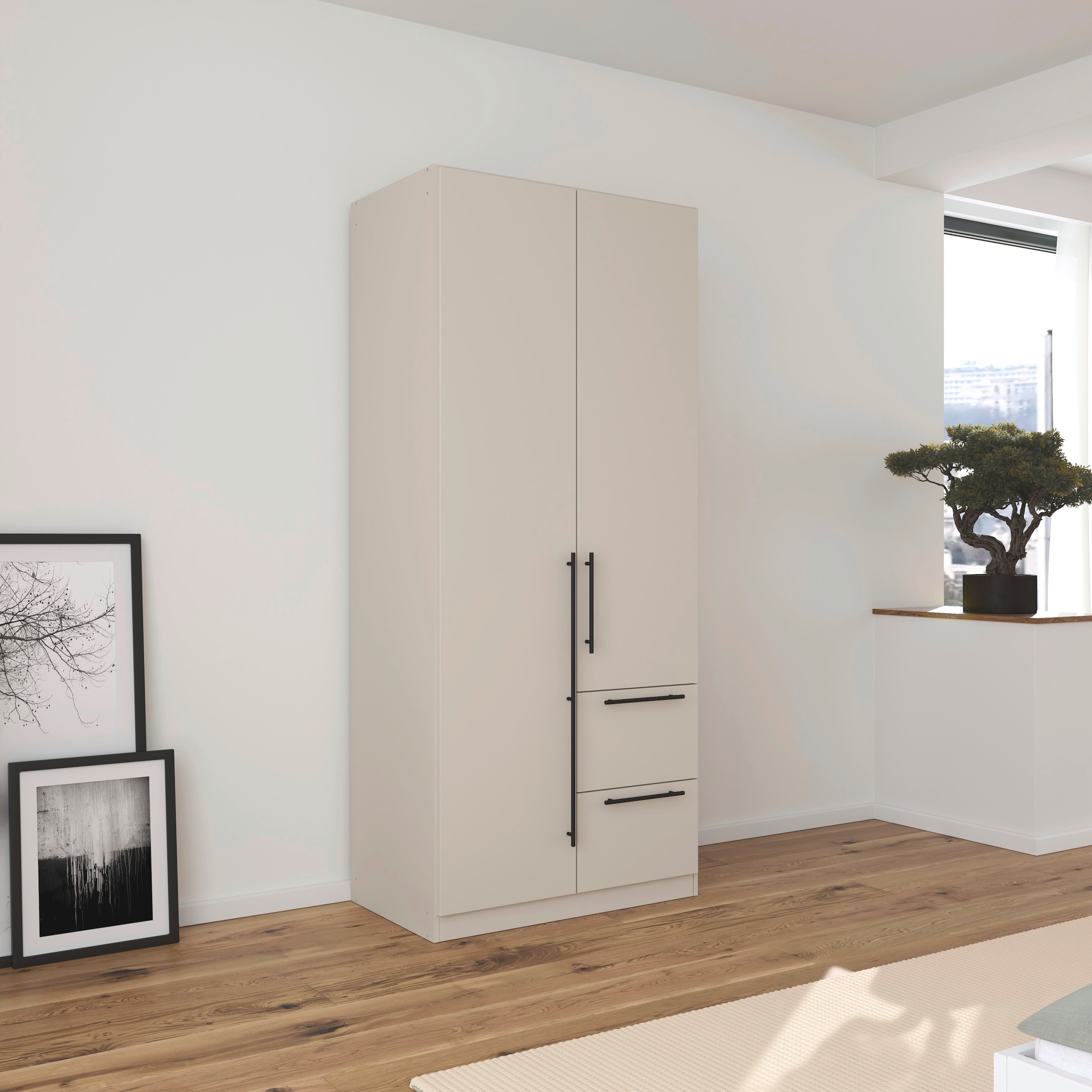 rauch Kleiderschrank »Drehtürenschrank Schrank Garderobe Wäscheschrank Schlafzimmer AVOLA«, (in 3 verschiedenen Ausstattungen BASIC/CLASSIC/PREMIUM), mit hochwertigen Stangengriffen aus Metall in Schwarz MADE IN GERMANY