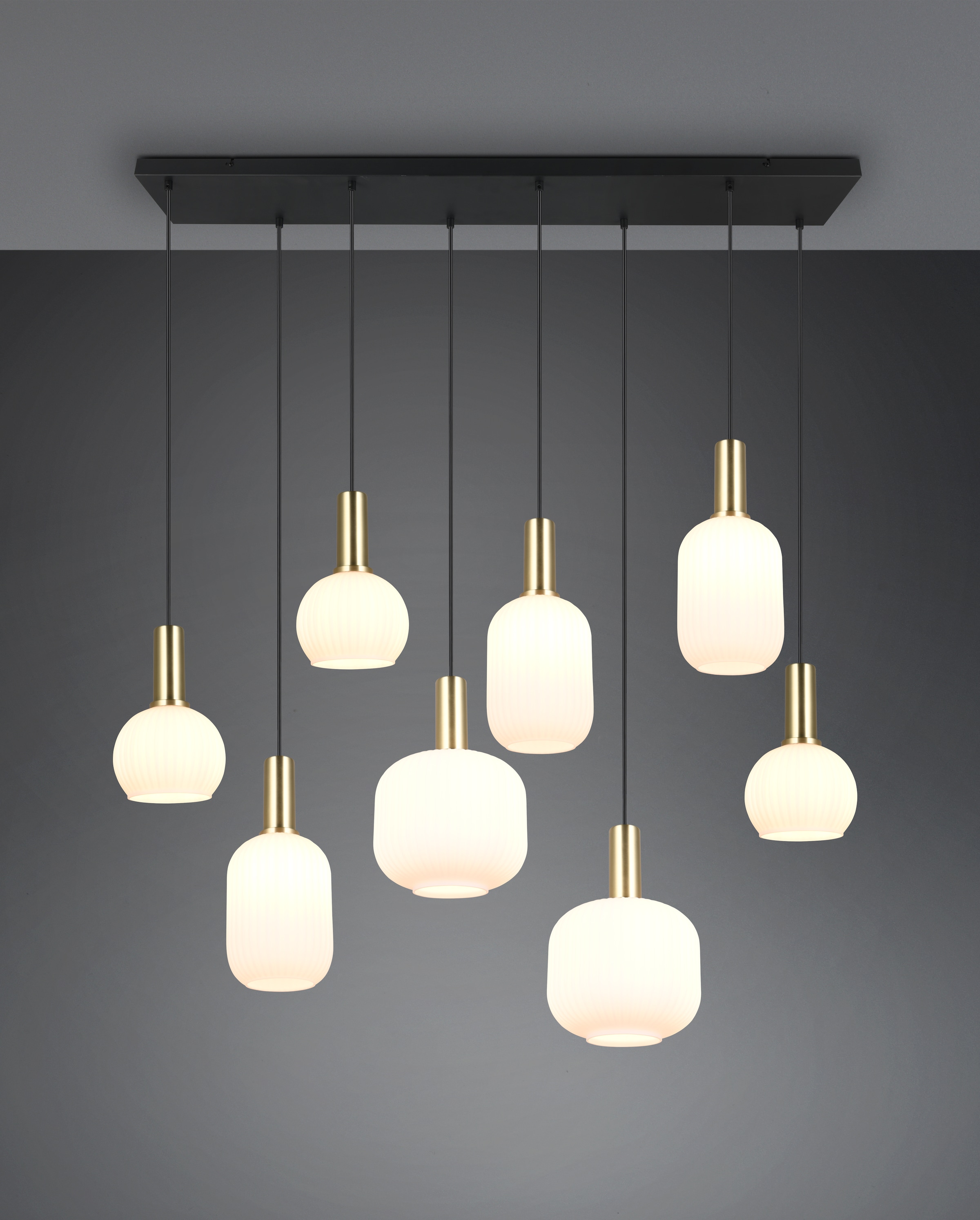 TRIO Leuchten Pendelleuchte »DIVA, E27 Hängelampe 8-flammig mit Glasschirm, exkl 8xE27 max 10W« E27 1 Stk. warmweiß - kaltweiß höhenverstellbar bis max 150cm Hängeleuchte 120x32 cm Wohnzimmer Küche