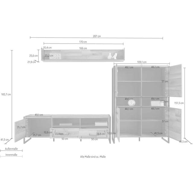 FORTE Wohnwand, (Set, 3 St., 3-tlg.), Metallrahmen matt, Front/Korpus aus  Holzwerkstoff auf Raten bestellen