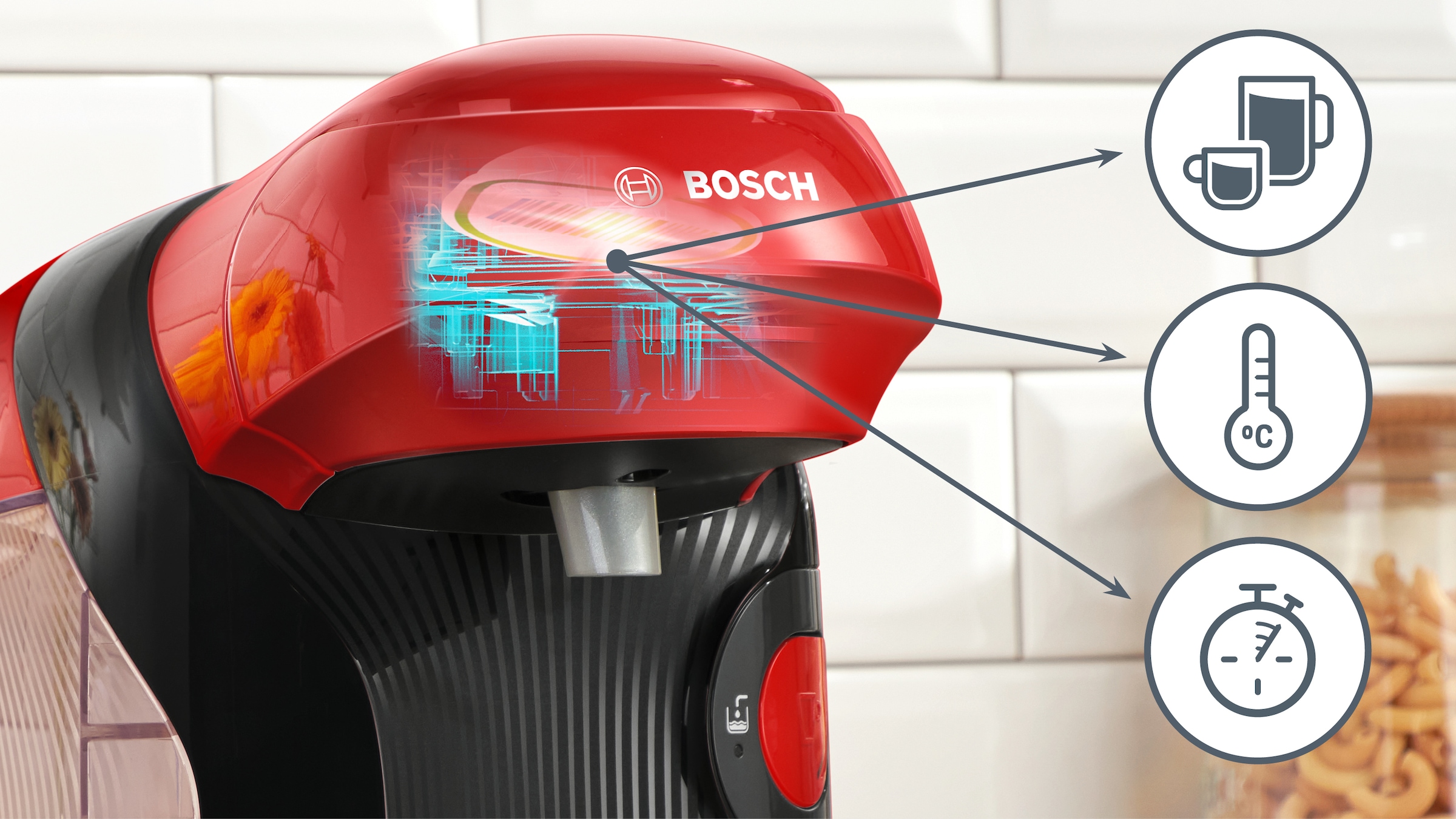 TASSIMO Kapselmaschine »style friendly TAS113E, über 70 Getränke, platzsparend«, nachhaltig, geeignet für alle Tassen, Wassertank 0,7 L, rot/schwarz