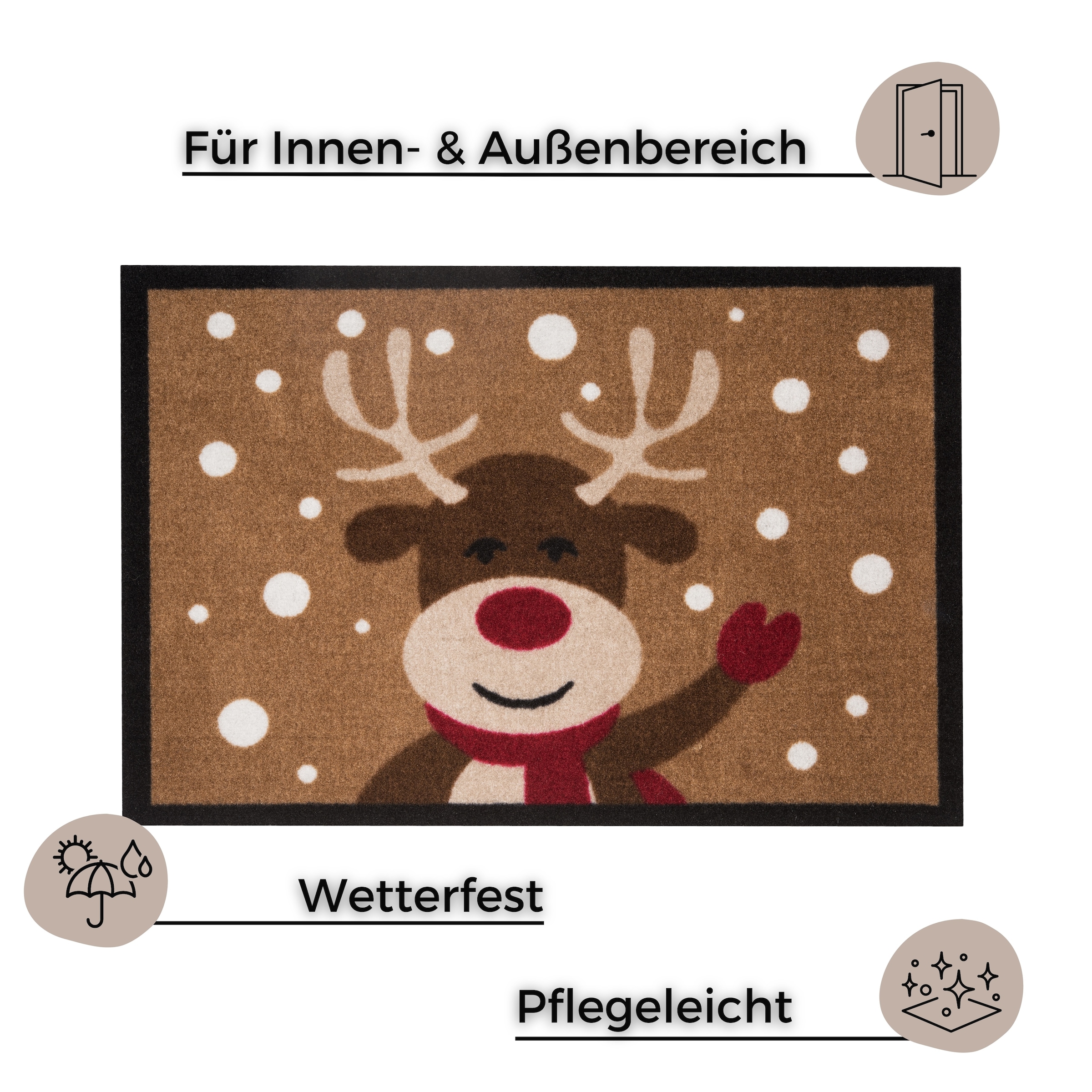 HANSE Home Fußmatte »Reindeer, Türmatte« rechteckig 7 mm Höhe In- & Outdoor, Rutschfest, Rentier-Motiv, Waschbar, Wetterfest, Flur