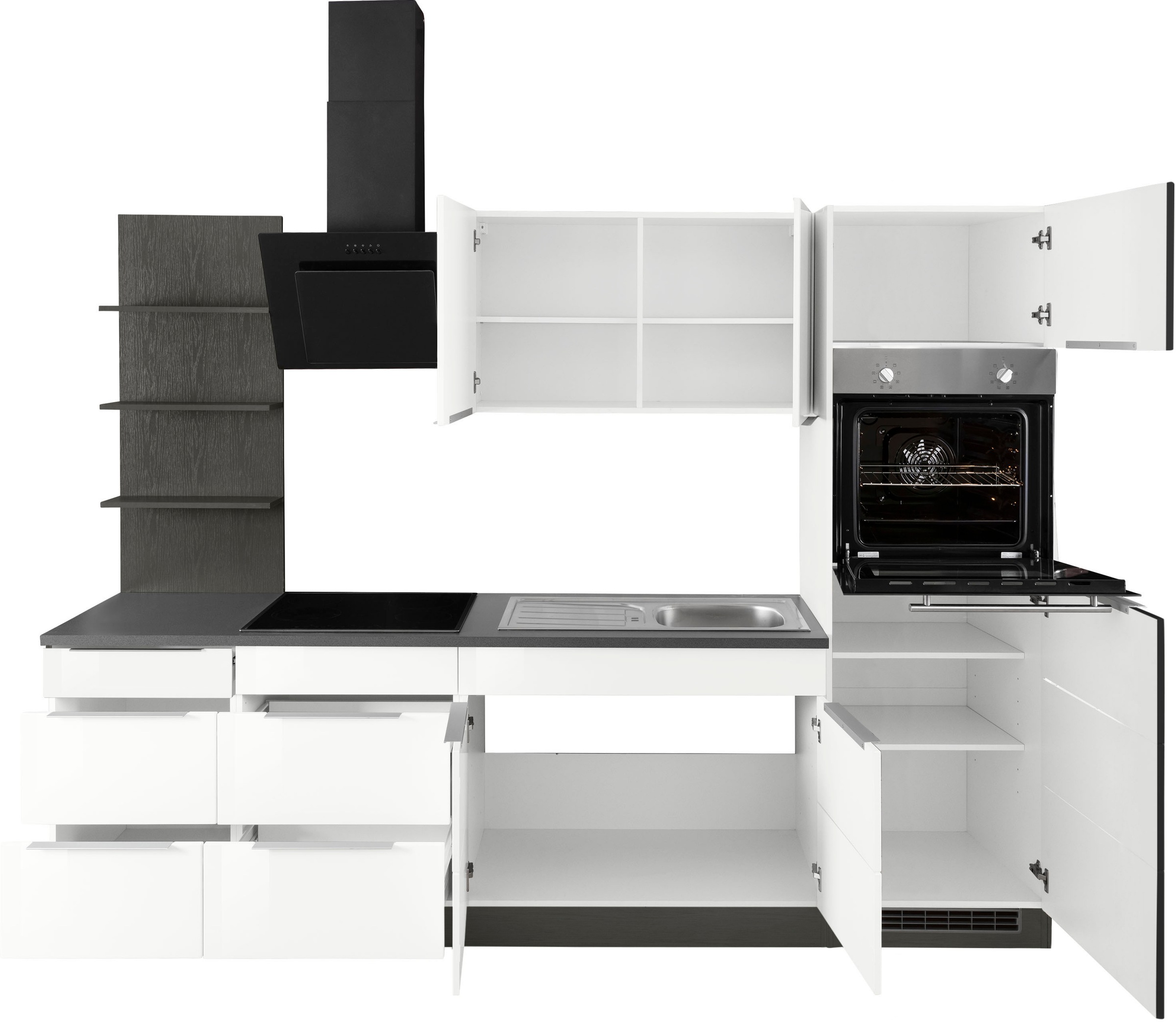 KOCHSTATION Küchenzeile »KS-Brindisi Breite 270 cm«, wahlweise mit E-Geräten und Induktion, mit MDF-Fronten und Regal
