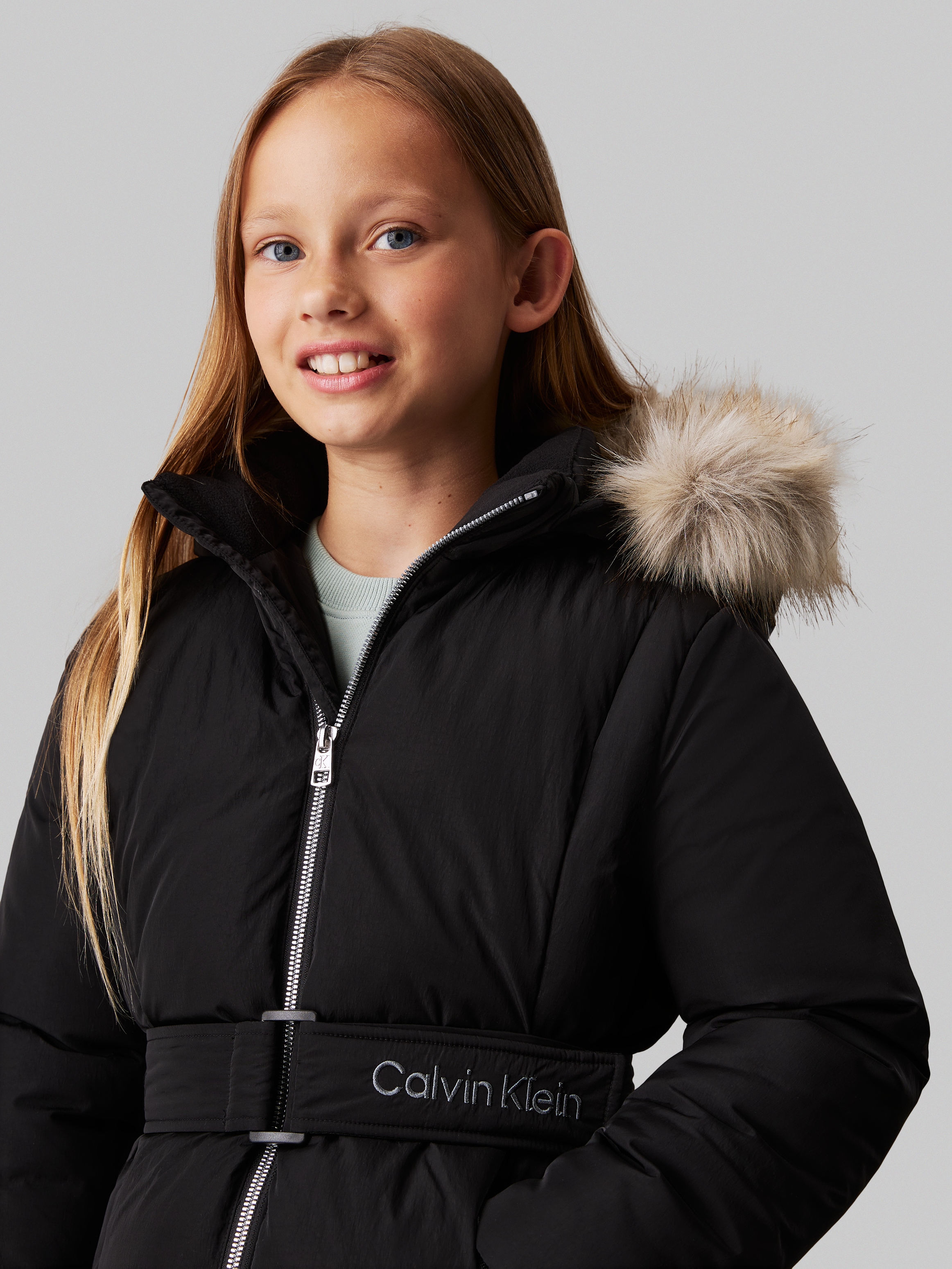 Calvin Klein Jeans Steppmantel »Classic Belted Fur Coat«, für Kinder bis 16 Jahre und mit Logoschriftzug