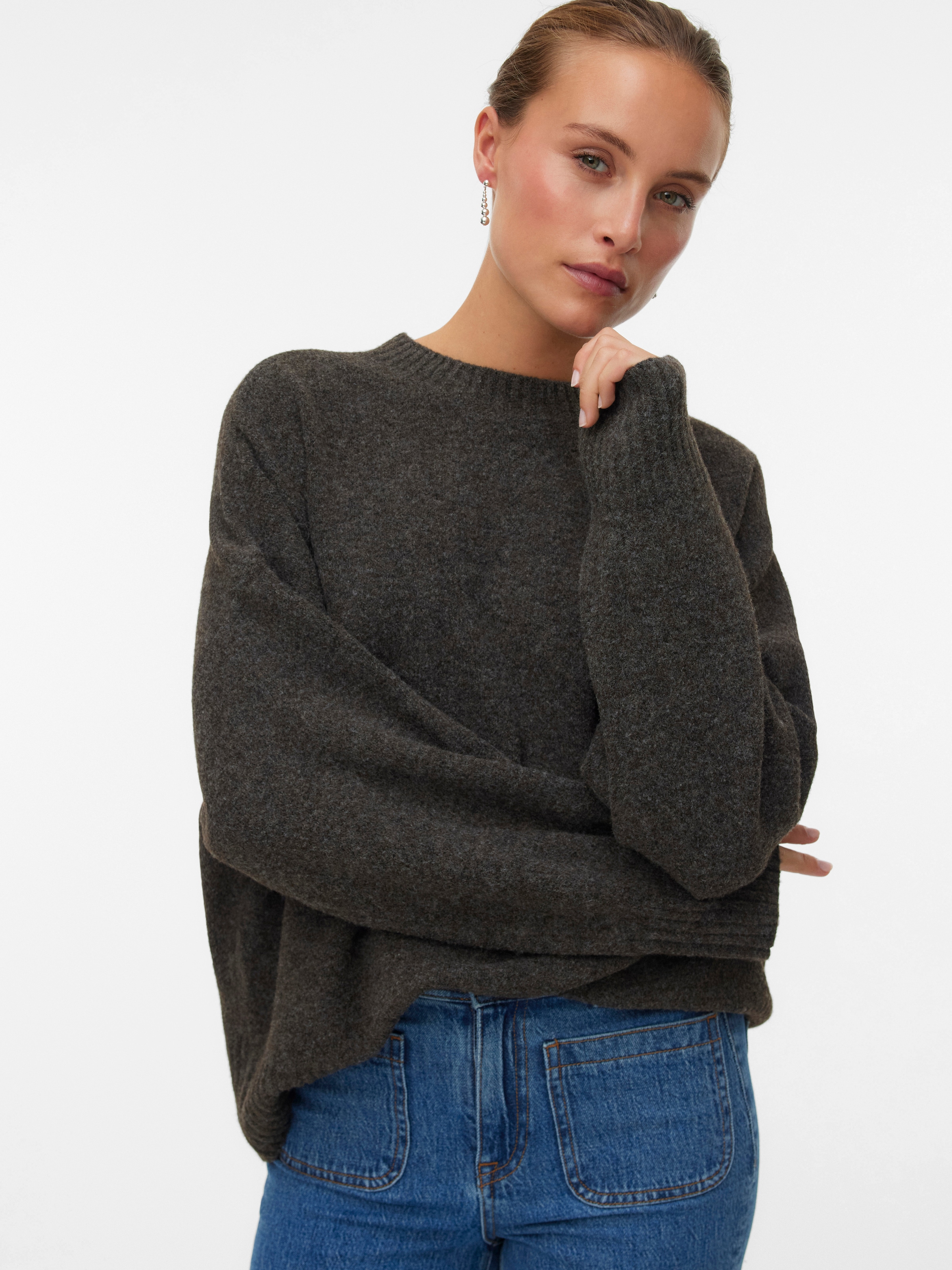 Vero Moda Strickpullover »VMBOOM LS O-NECK PULLOVER GA NOOS« Materialmix, loose fit