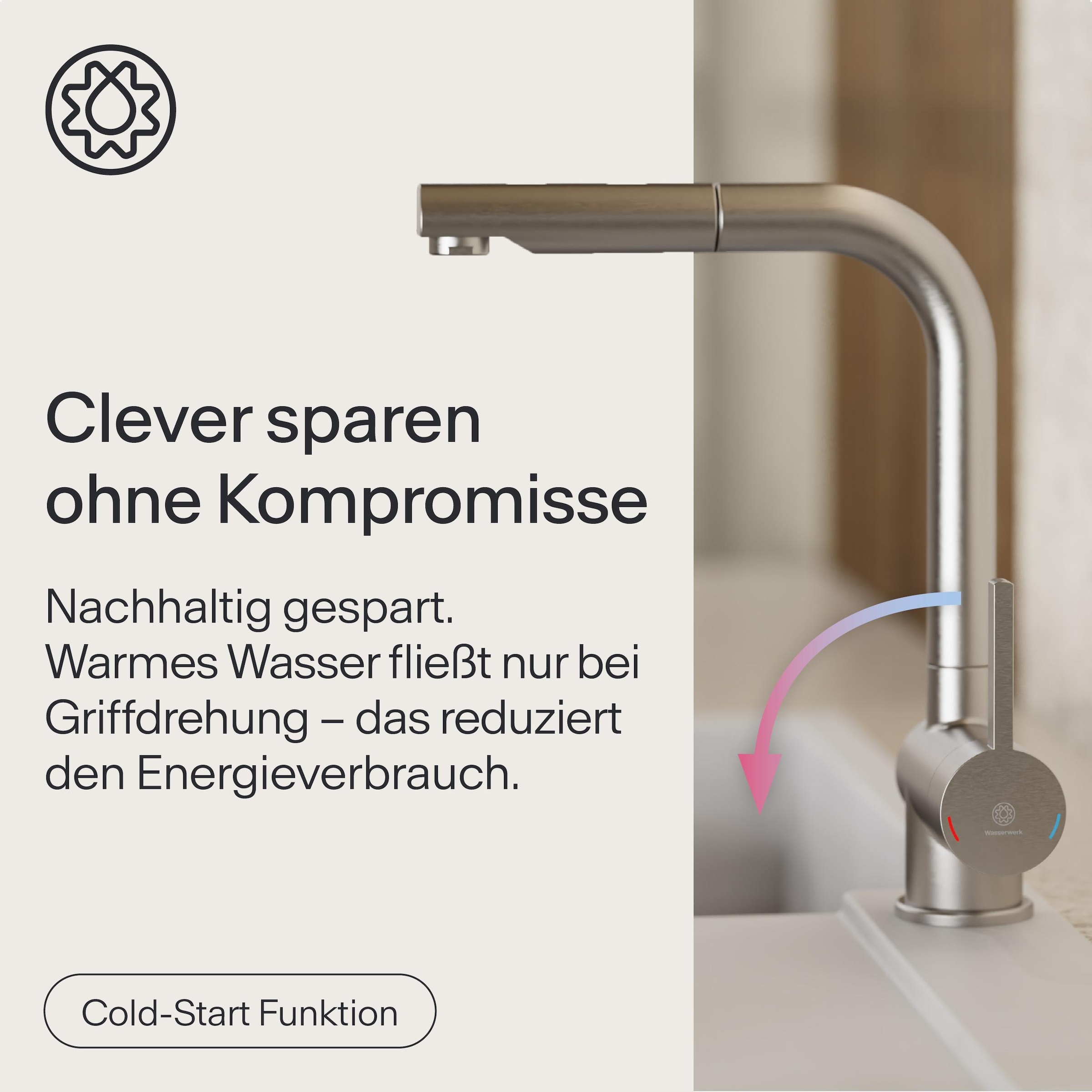 WASSERWERK Spültischarmatur »WK 4, Wasserhahn, Küche, Einhebelmischer« 360° schwenkbar, Cold-Start-Funkt., herausziehbar