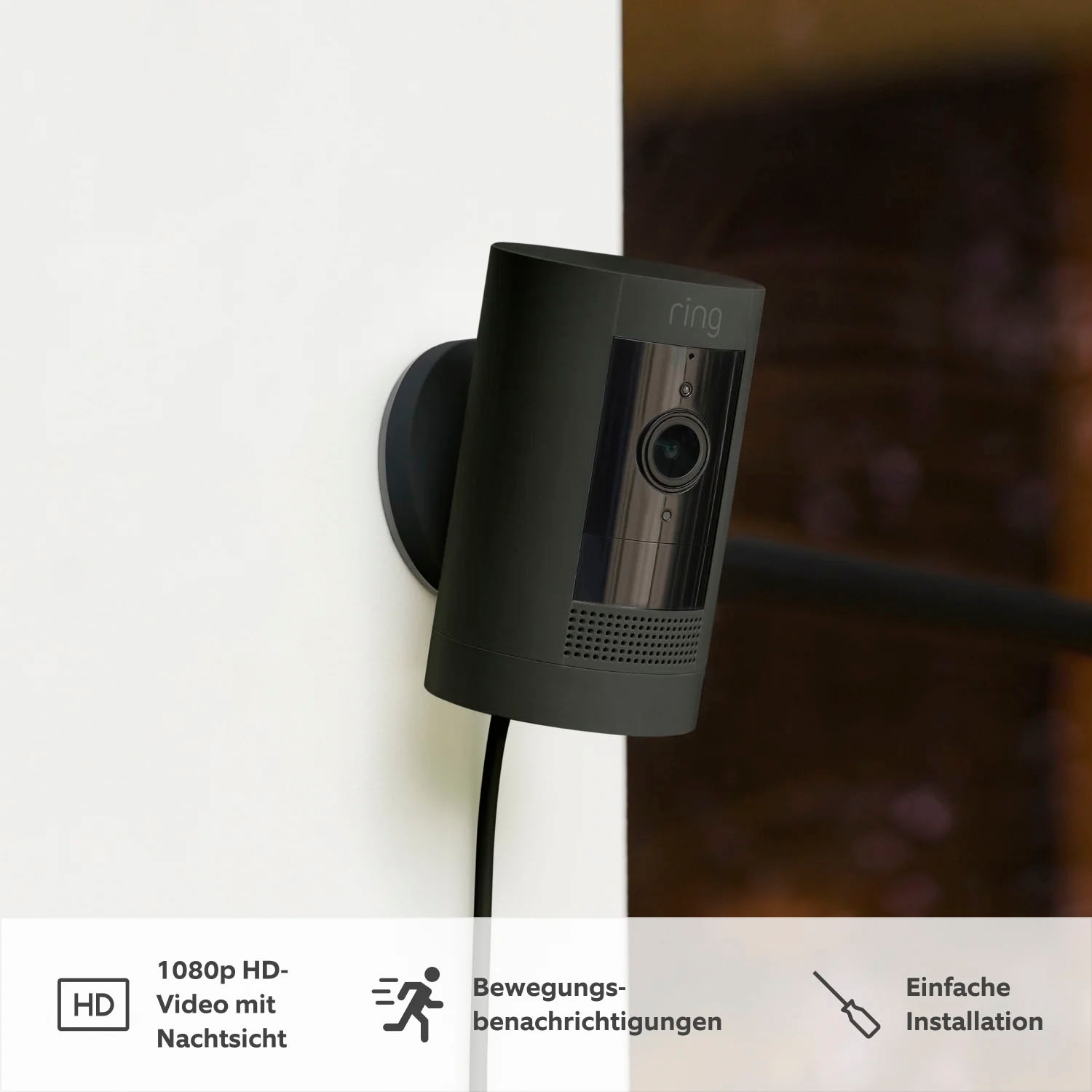 Ring Überwachungskamera »Stick Up Cam Plug-in«, Innenbereich-Außenbereich