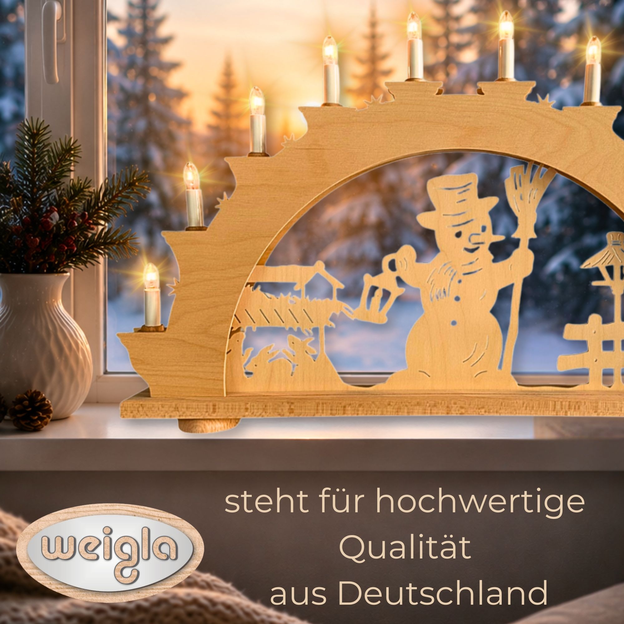 Weigla Schwibbogen »Schneemannzauber, Lichterbogen aus Holz, NATUR«