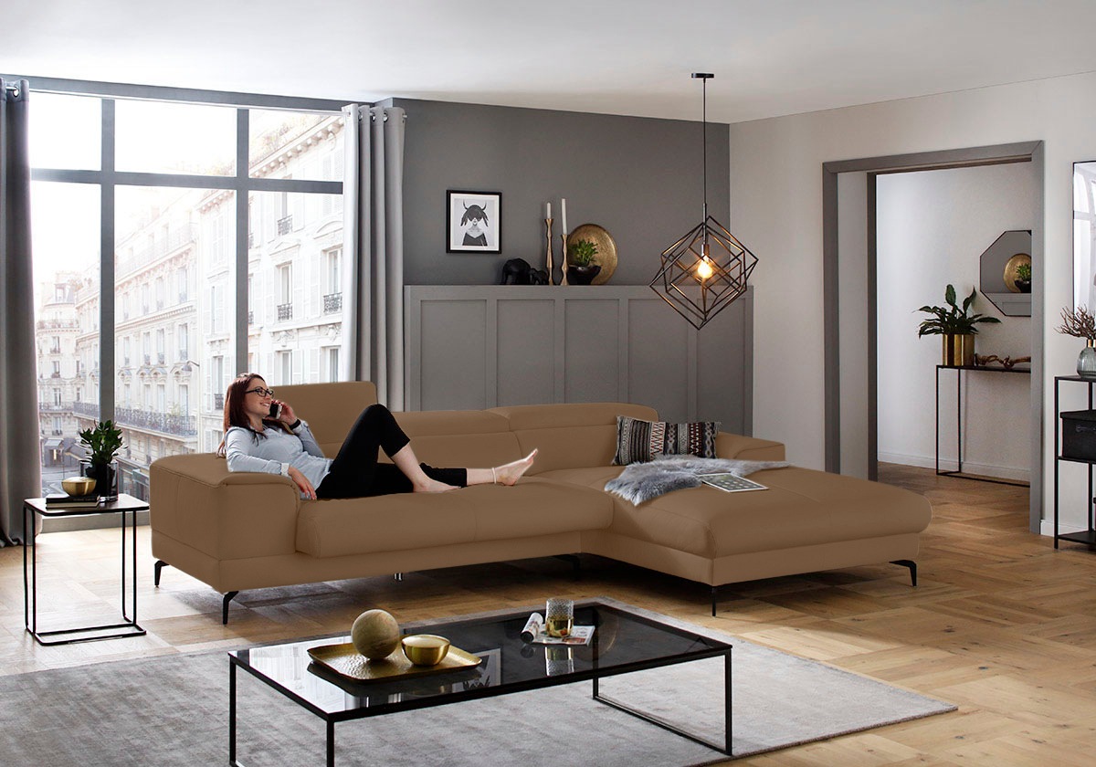 W.SCHILLIG Ecksofa »piedroo, Designsofa mit tollem Sitzkomfort, L-Form«, Kopfteilverstellung, wahlweise mit Sitztiefenverstellung, Breite 303cm