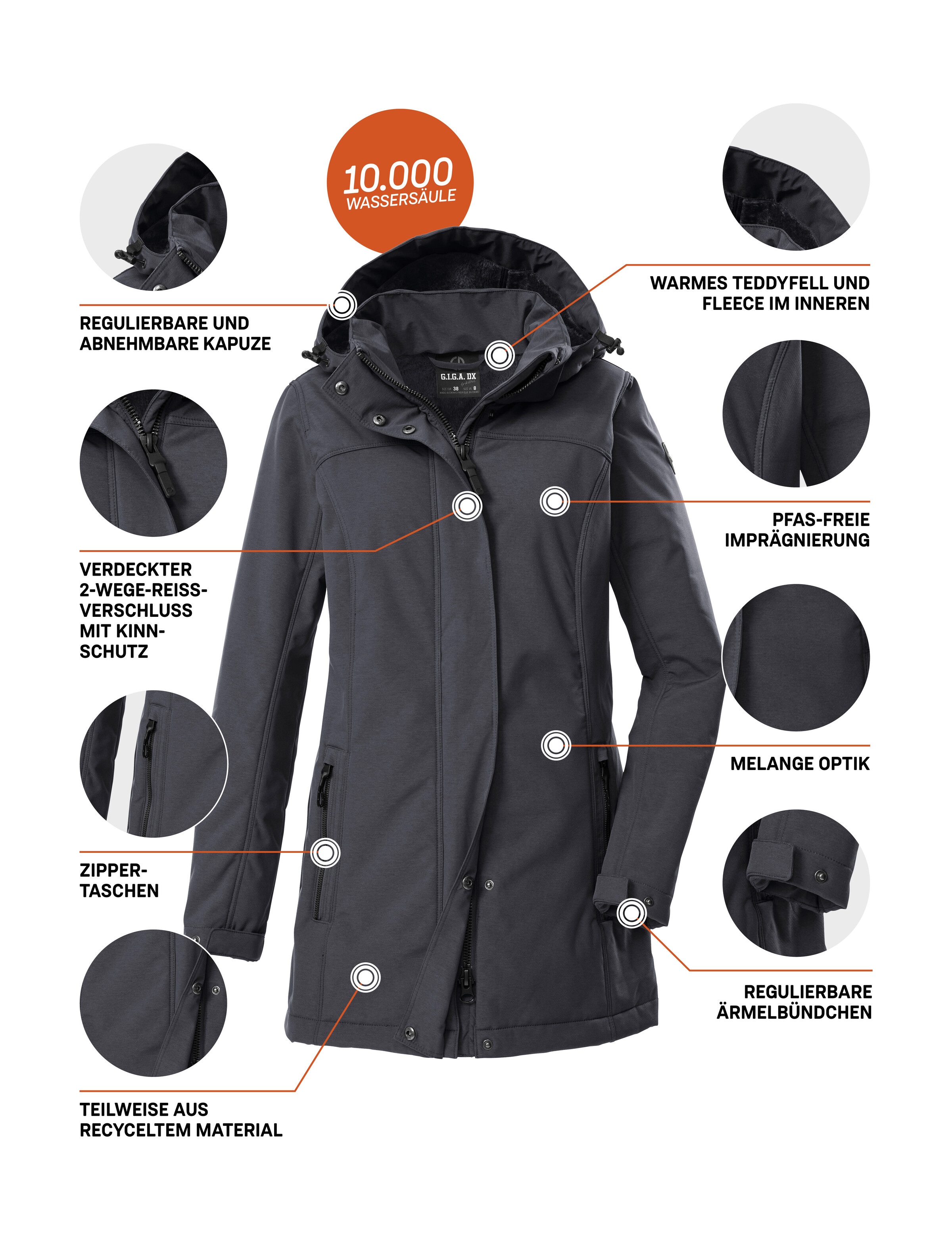 G.I.G.A. DX by killtec Softshellparka »GW 36 WMN SFTSHLL PRK«, Softshellparka: wasserdicht, Teddyfell, 2-Wege-Reißverschluss