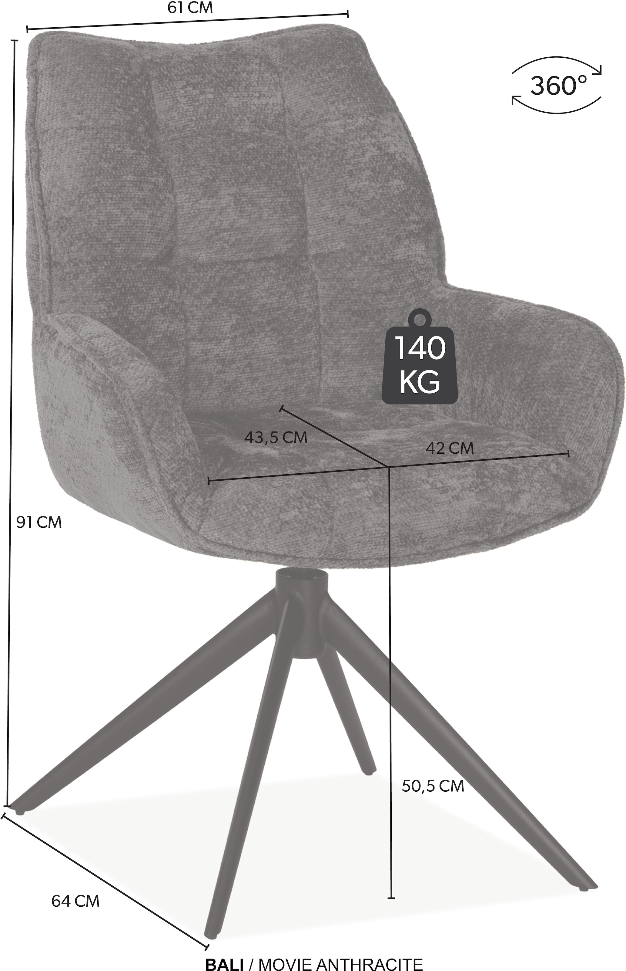 OMG Design Esszimmerstuhl »Bali« (Set) 1 Stk.Drehstuhl mit auto-return, Armlehnenstuhl