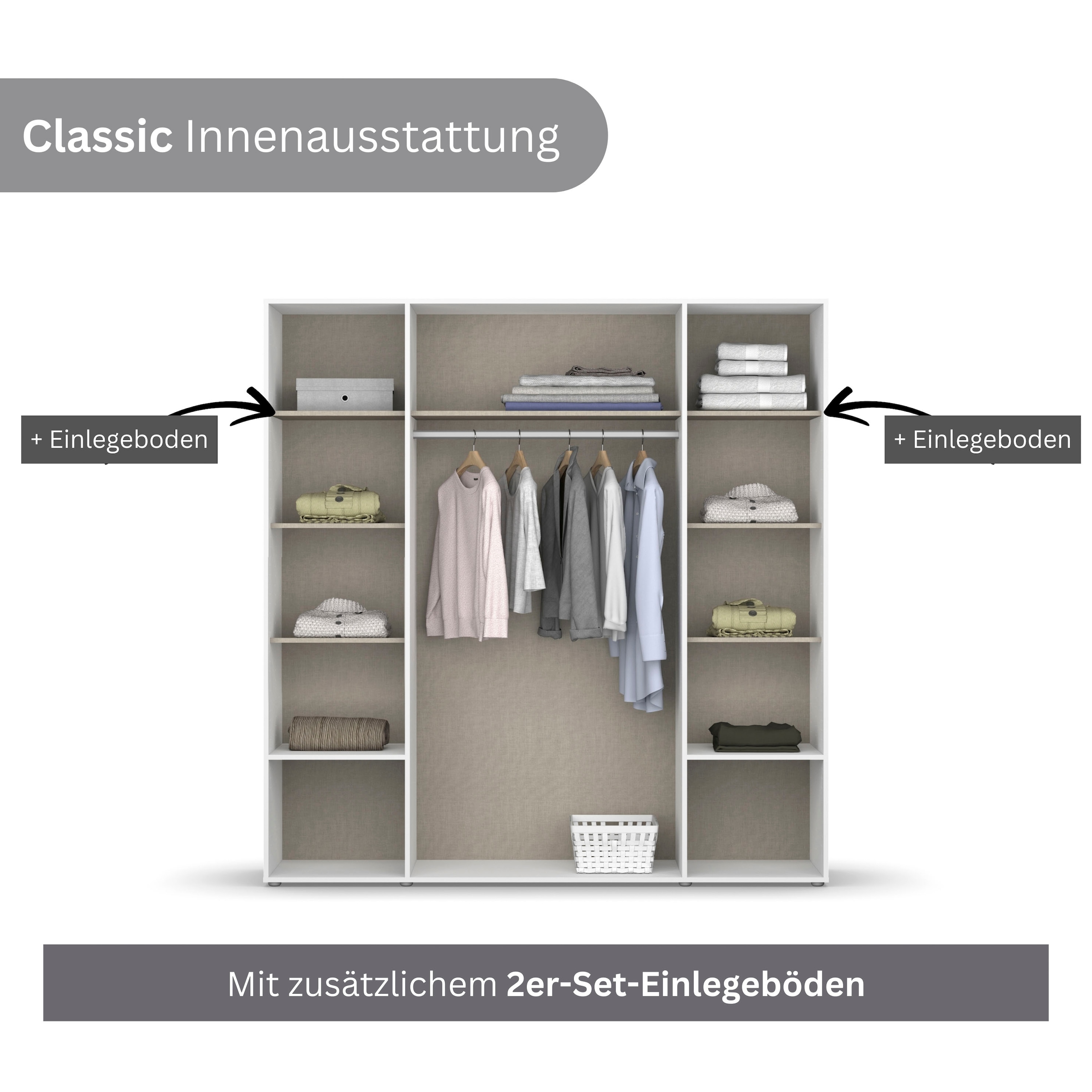 rauch Drehtürenschrank »Kleiderschrank Schrank Garderobe Wäscheschrank SHINJO«, (in 3 verschiedenen Ausstattungen BASIC/CLASSIC/PREMIUM), Griffe und Füße aus Massivholz mit 2 Schubladen MADE IN GERMANY